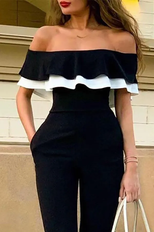 Black Sexy Strapless Ruffled Jumpsuit