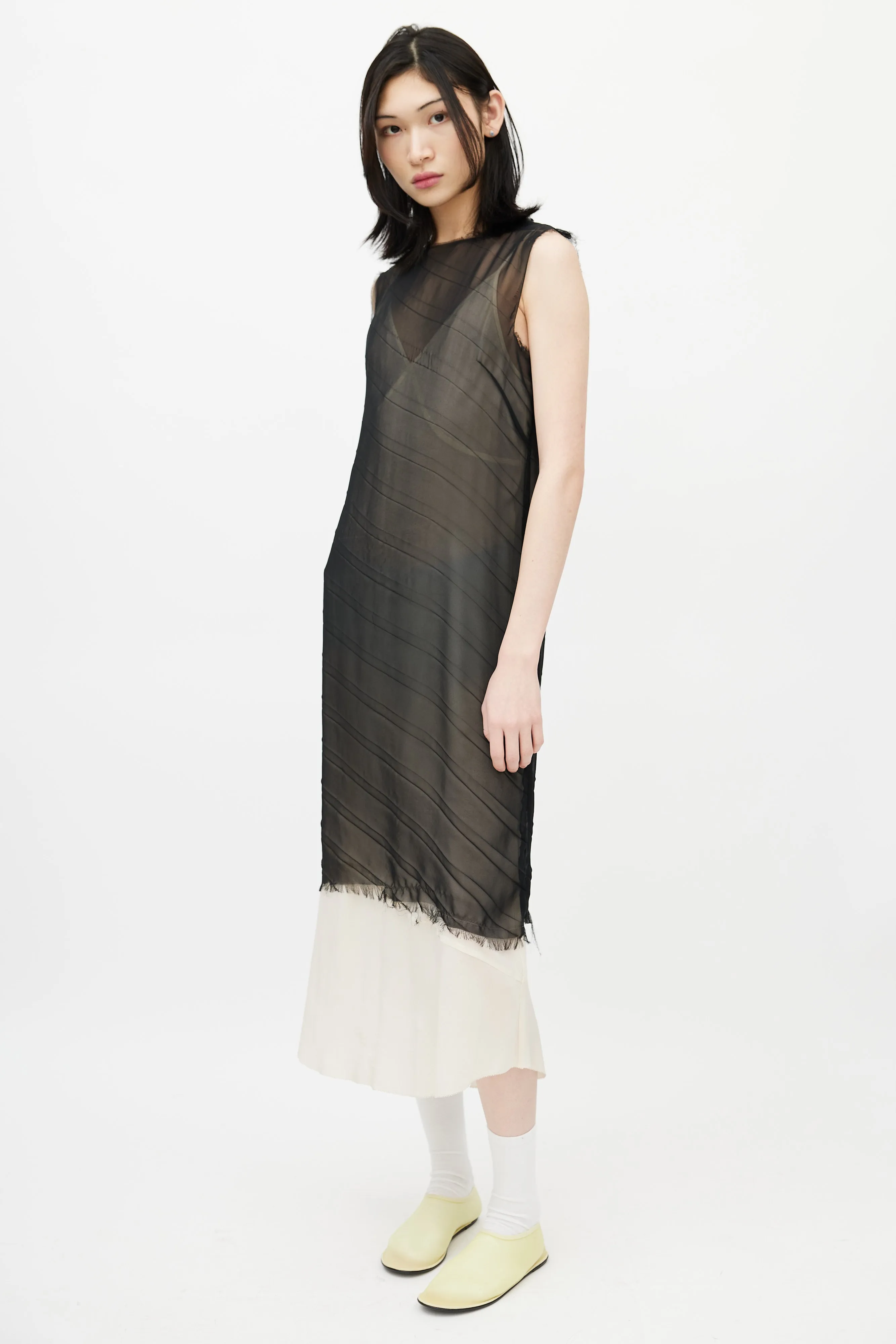 Black Sheer Raw Hem Dress