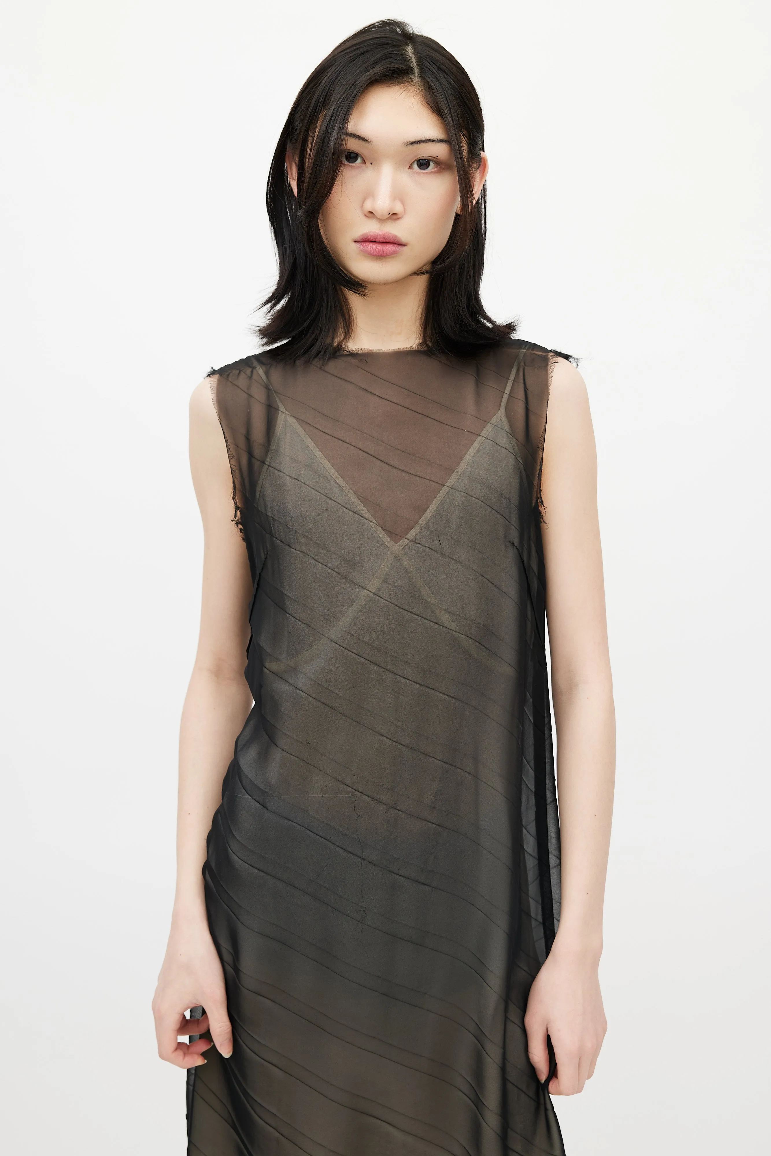 Black Sheer Raw Hem Dress