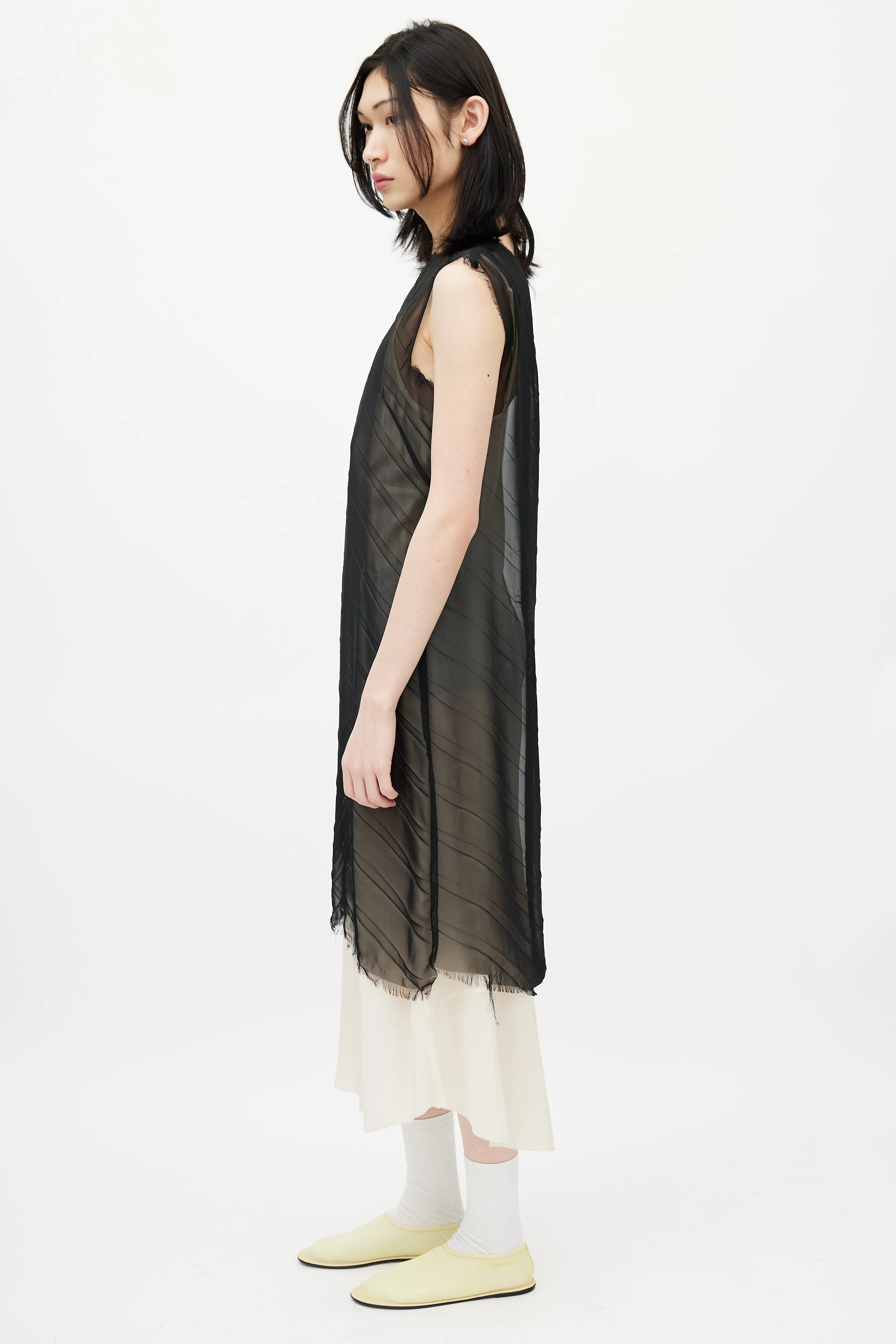 Black Sheer Raw Hem Dress