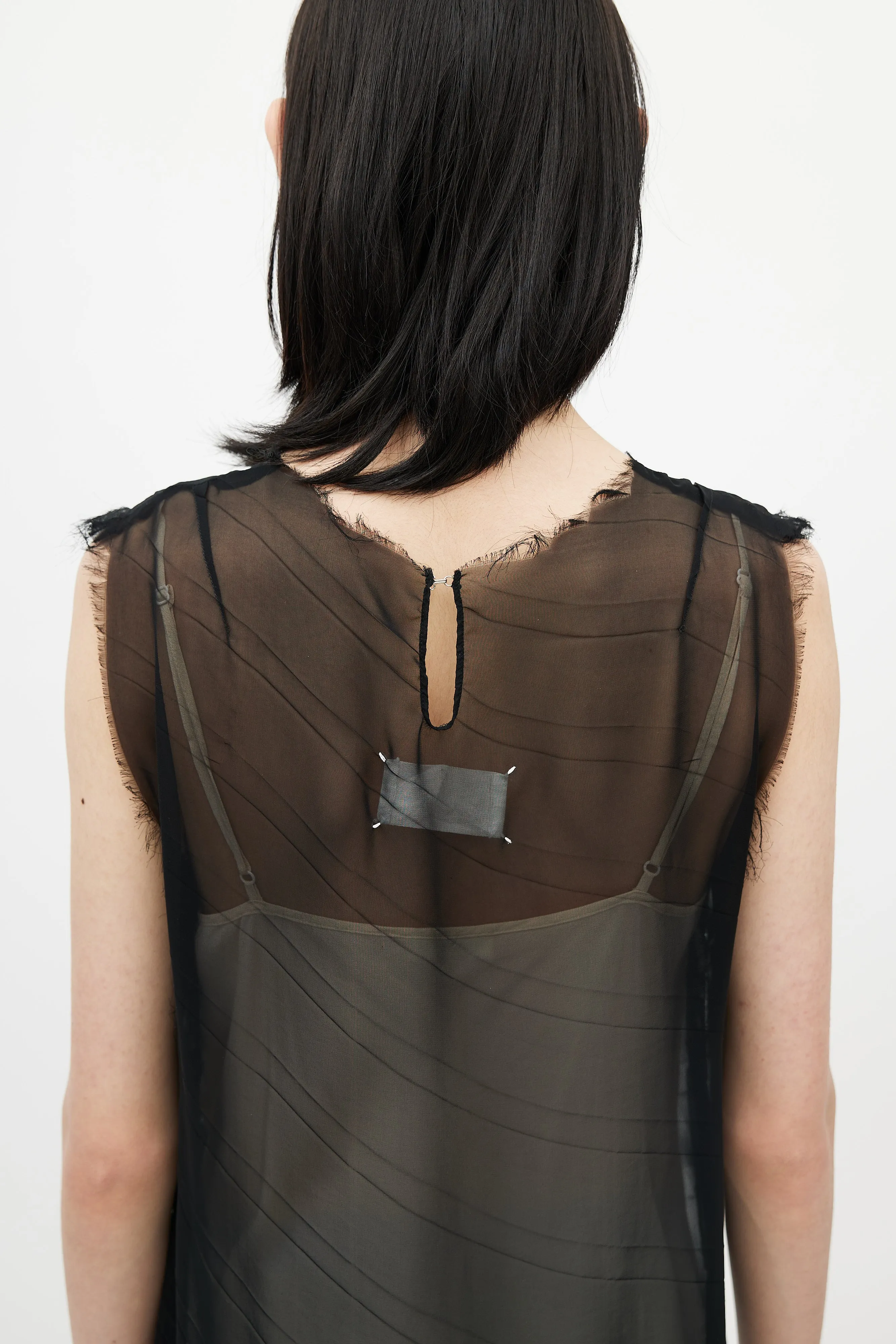 Black Sheer Raw Hem Dress