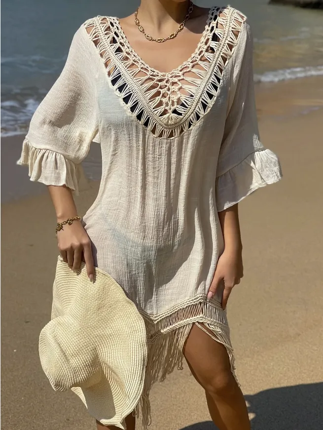 BOHO CROCHET FRINGE COVER UP DRESS