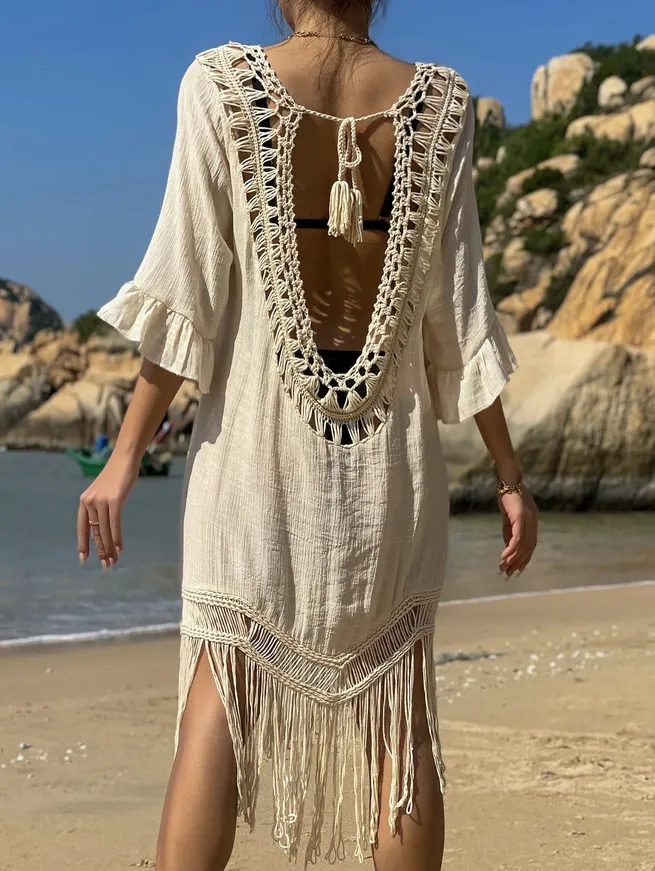 BOHO CROCHET FRINGE COVER UP DRESS