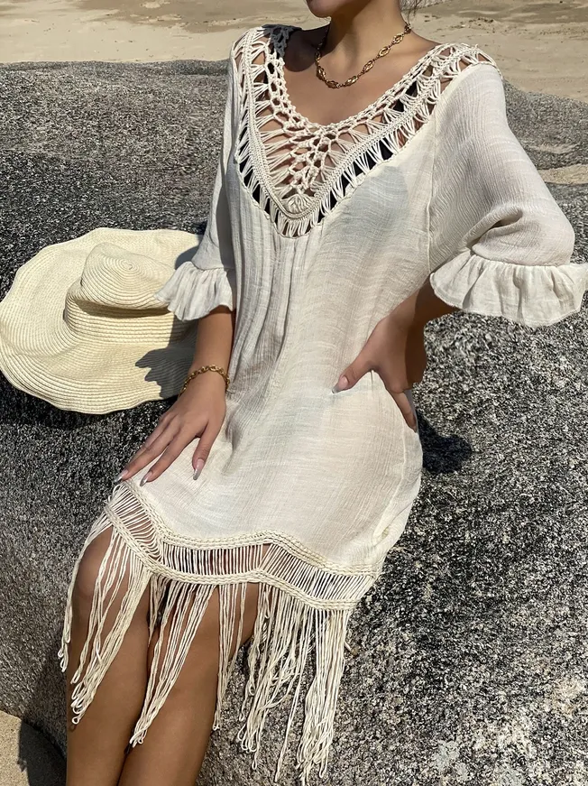 BOHO CROCHET FRINGE COVER UP DRESS