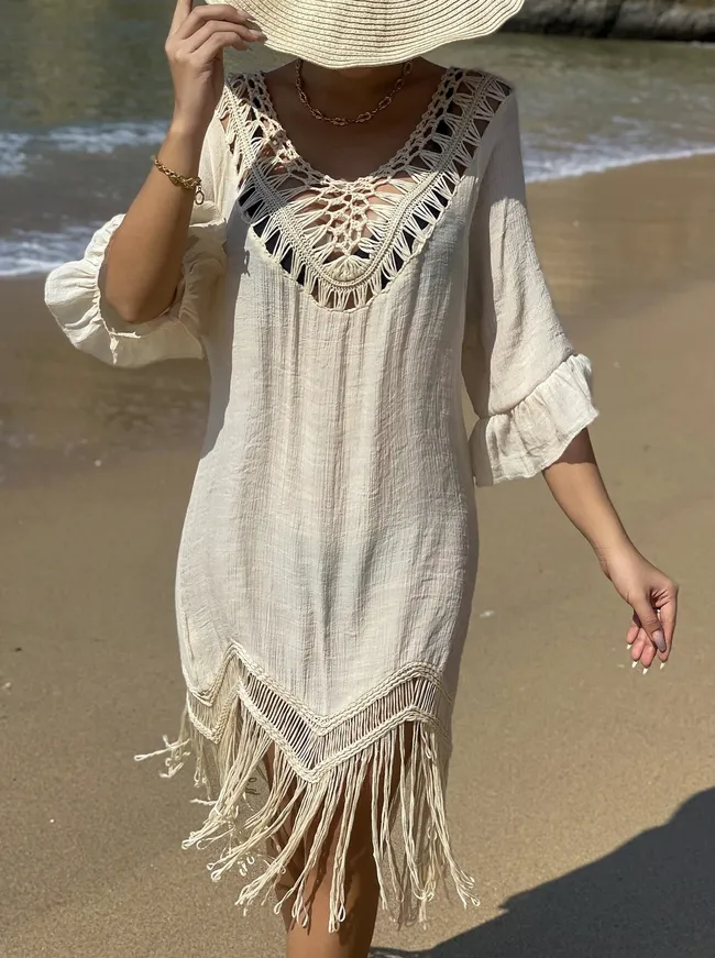 BOHO CROCHET FRINGE COVER UP DRESS