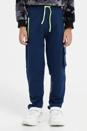 Boys Navy Cargo Pocket Paneled Jog Pants