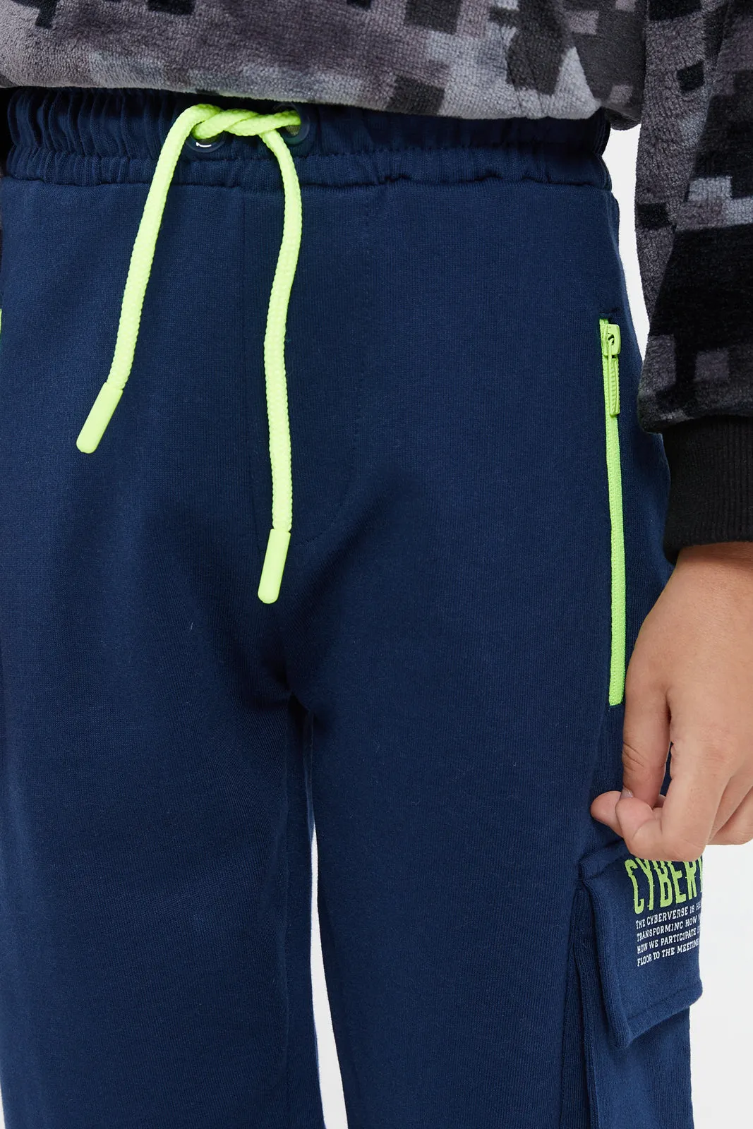 Boys Navy Cargo Pocket Paneled Jog Pants