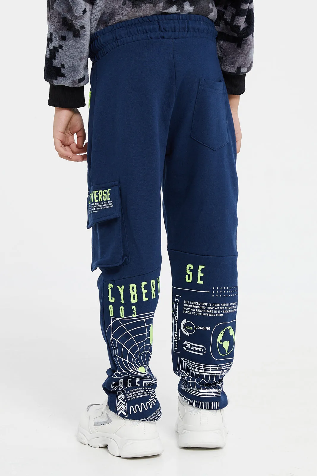 Boys Navy Cargo Pocket Paneled Jog Pants