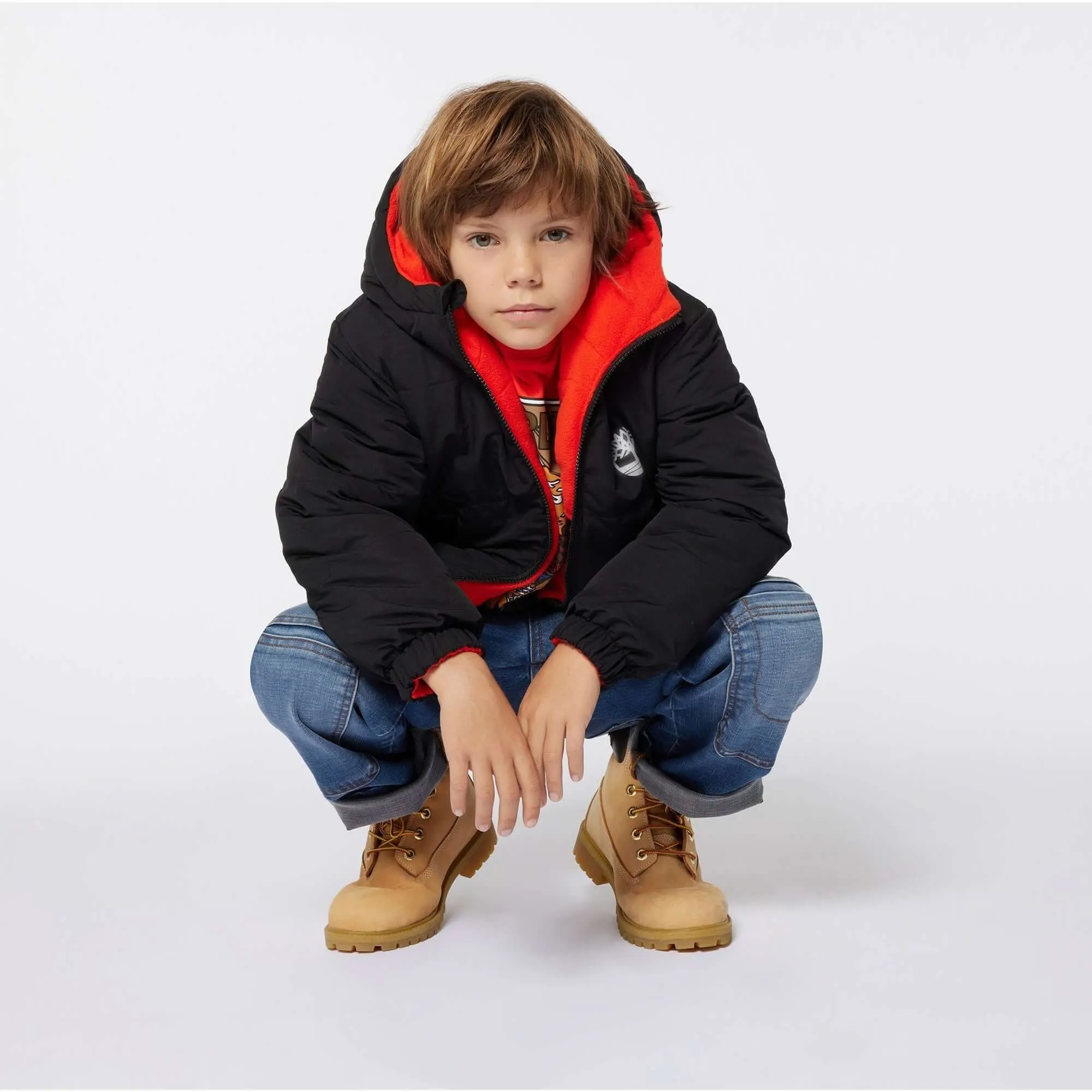 Boys Red/ Black Reversible Puffer Coat