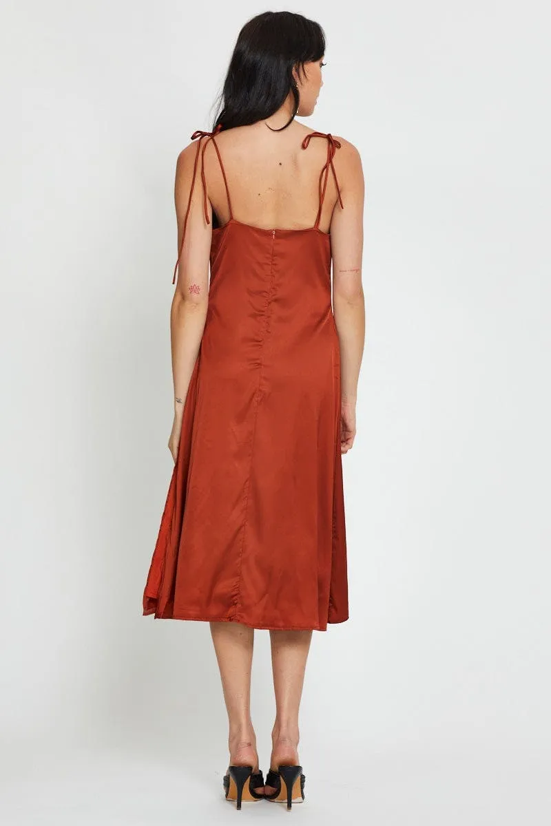 Brown Slip Dress Maxi Satin