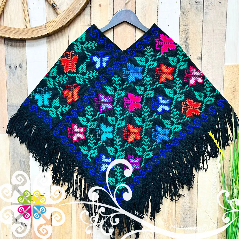 Butterfly Design Embroider Poncho - Mañanita