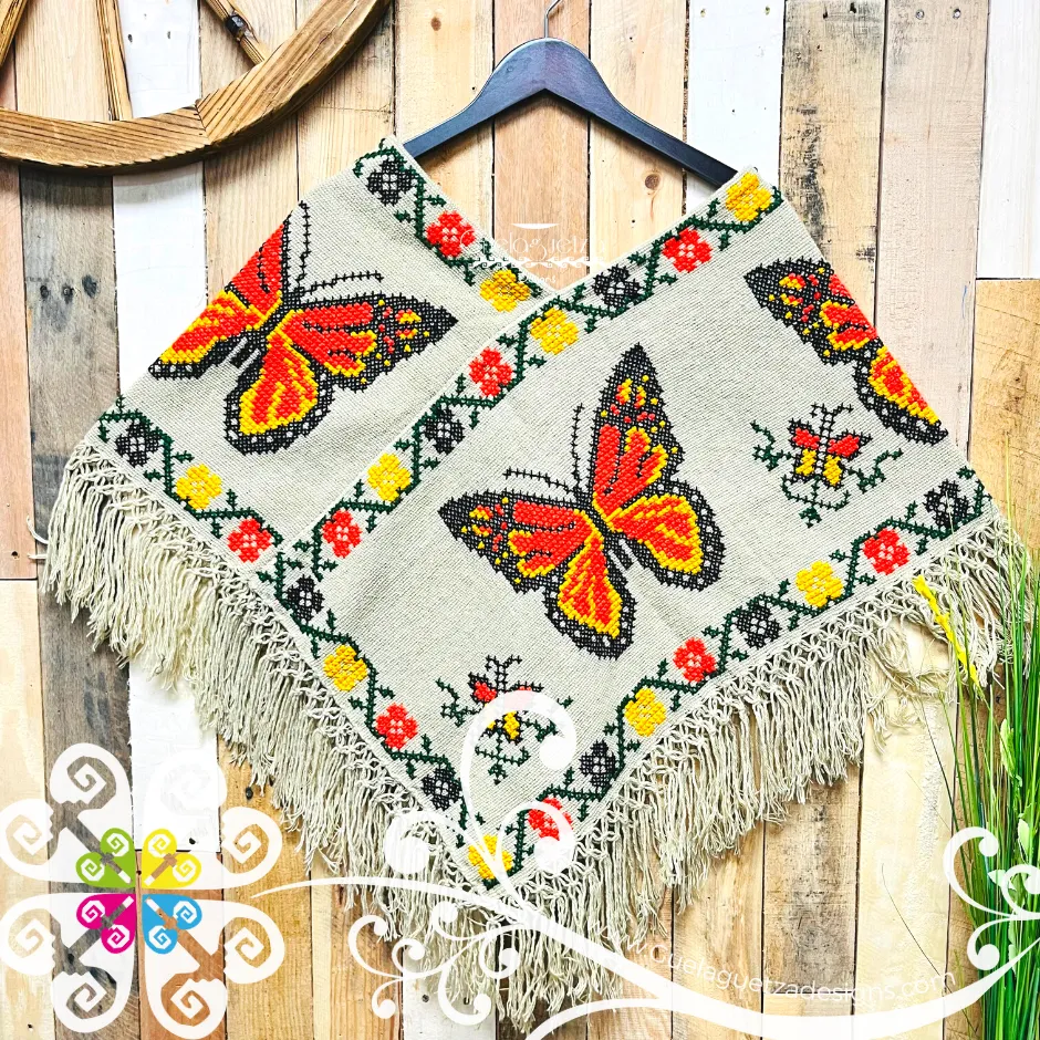 Butterfly Design Embroider Poncho - Mañanita