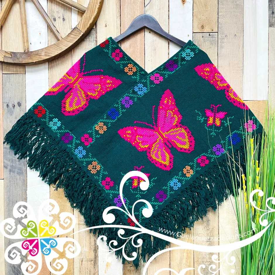 Butterfly Design Embroider Poncho - Mañanita