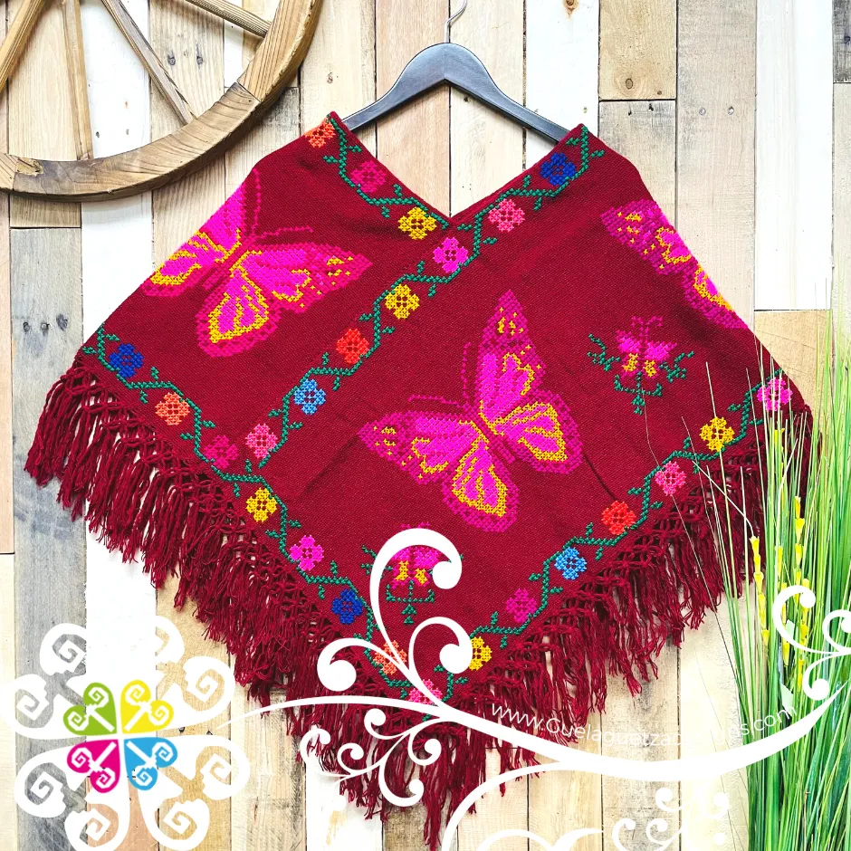 Butterfly Design Embroider Poncho - Mañanita