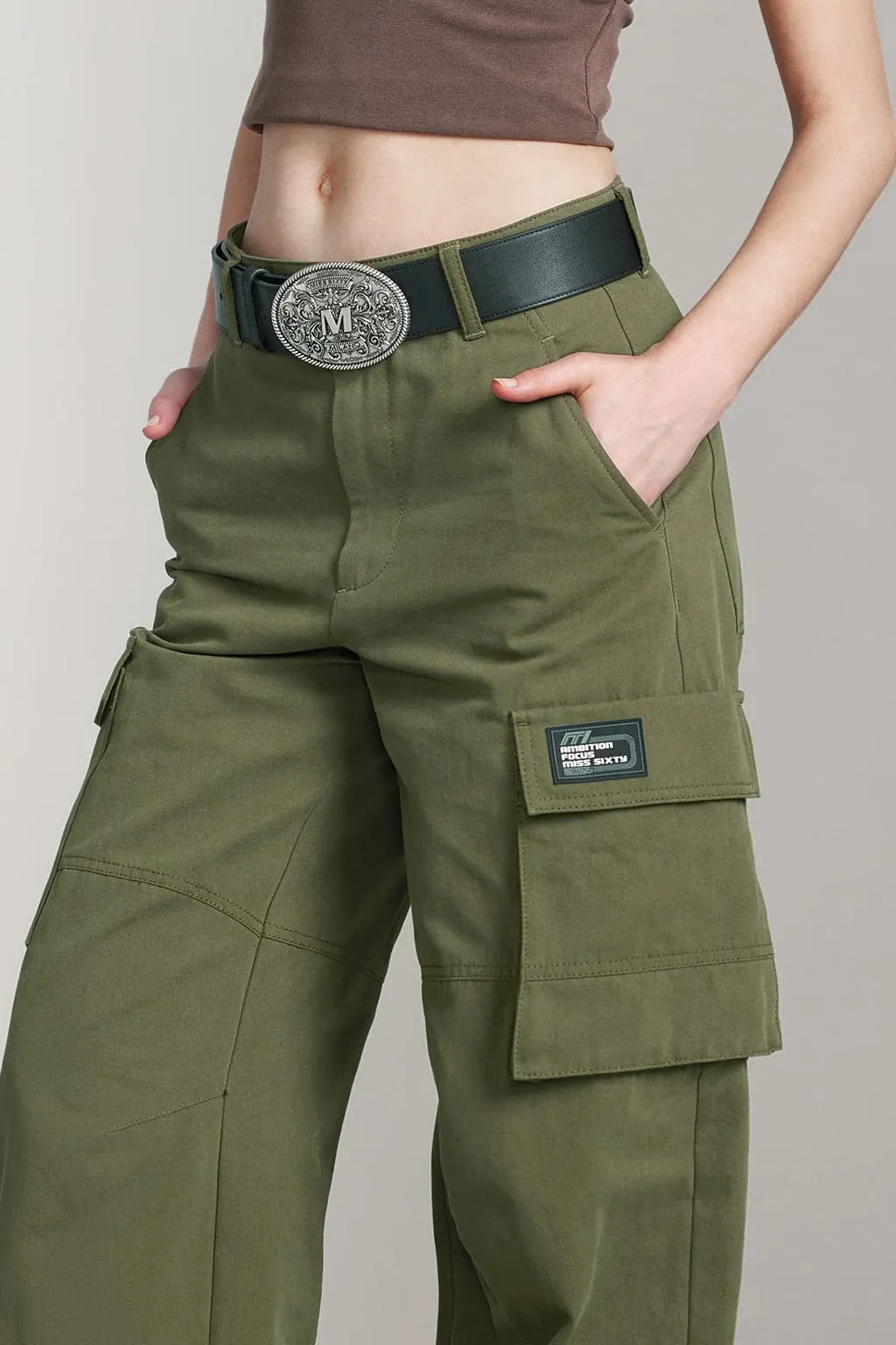 Cargo Wide Leg Pants In Green