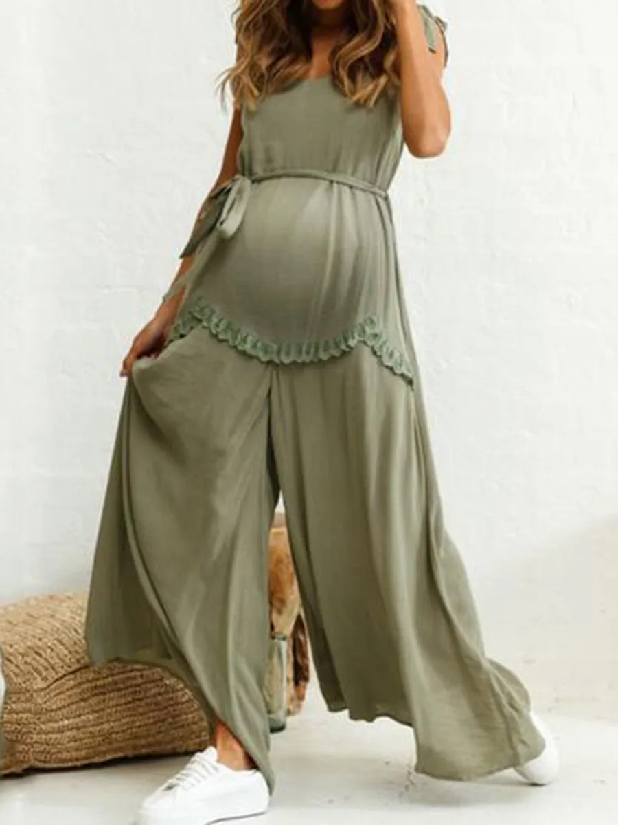 Casual Loose Round Neck Sleeveless Pregnant Women's Jumpsuit