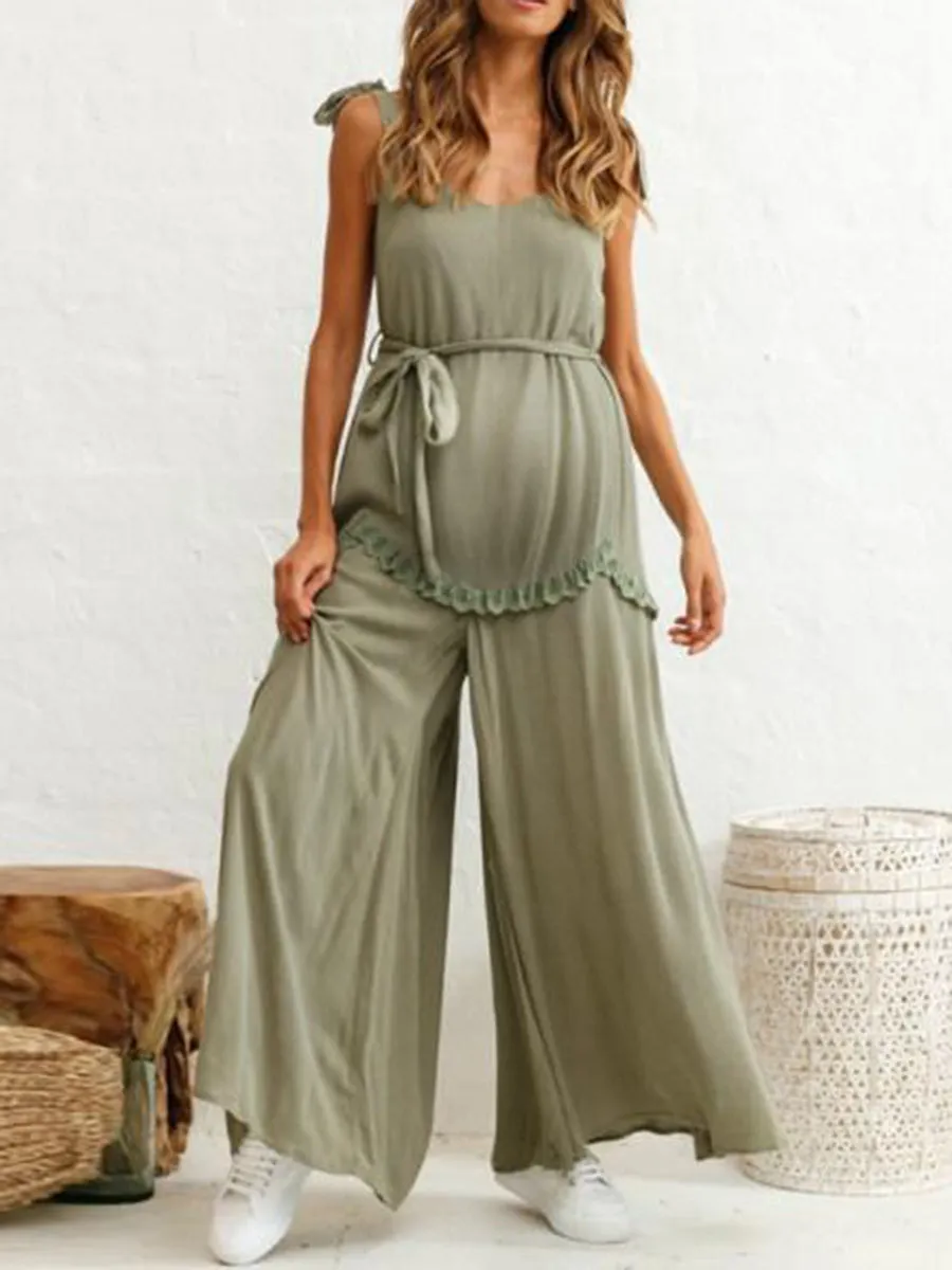 Casual Loose Round Neck Sleeveless Pregnant Women's Jumpsuit