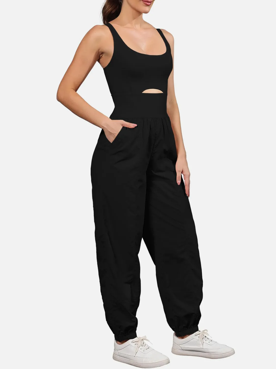 Casual Sleeveless Pants Romper Cutout Scoop Neck Wide Strap Jumpsuit