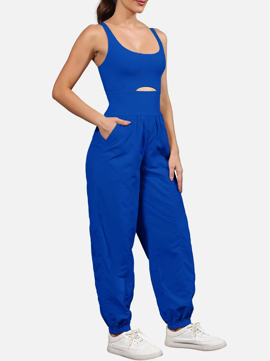 Casual Sleeveless Pants Romper Cutout Scoop Neck Wide Strap Jumpsuit