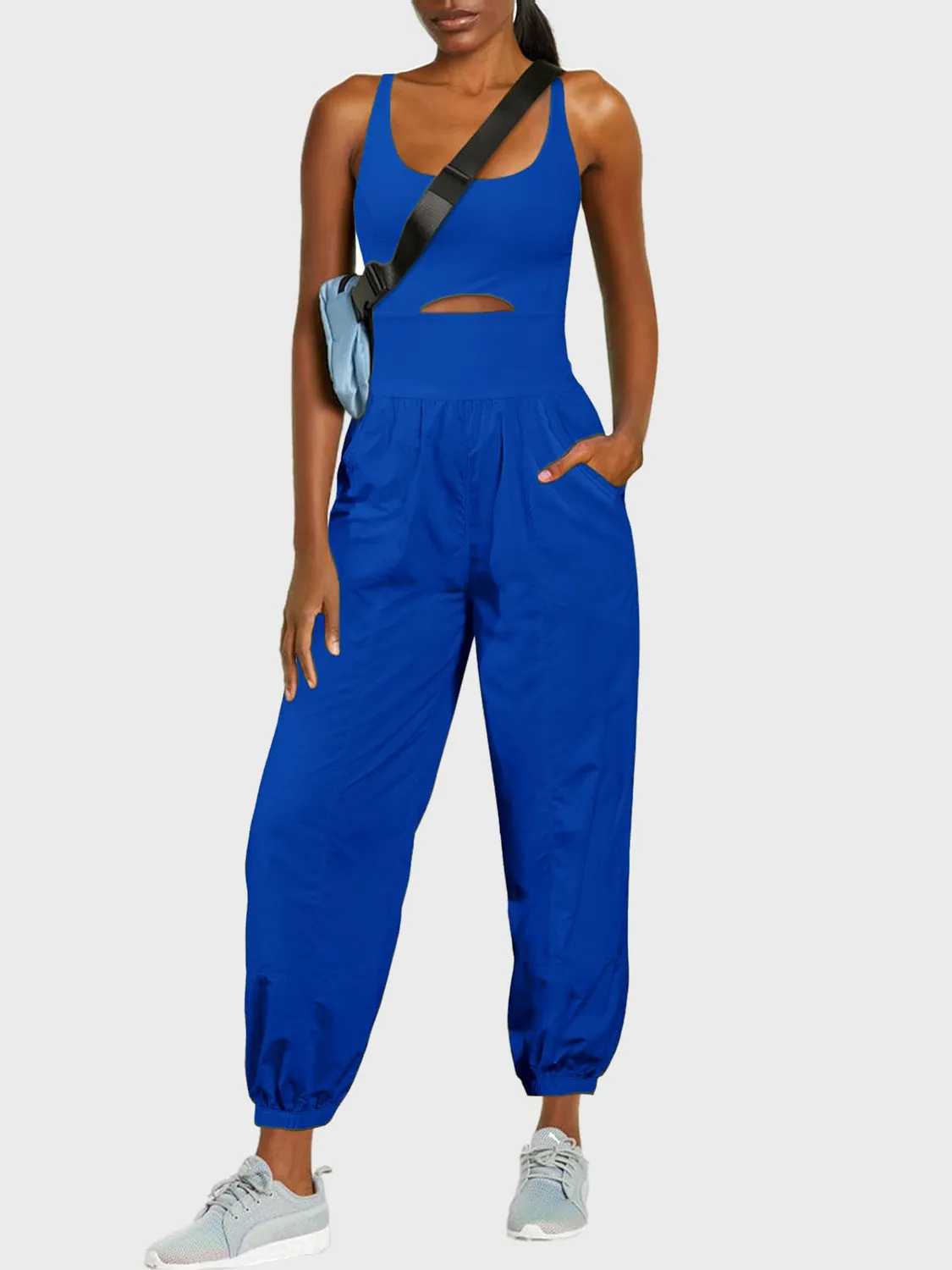 Casual Sleeveless Pants Romper Cutout Scoop Neck Wide Strap Jumpsuit