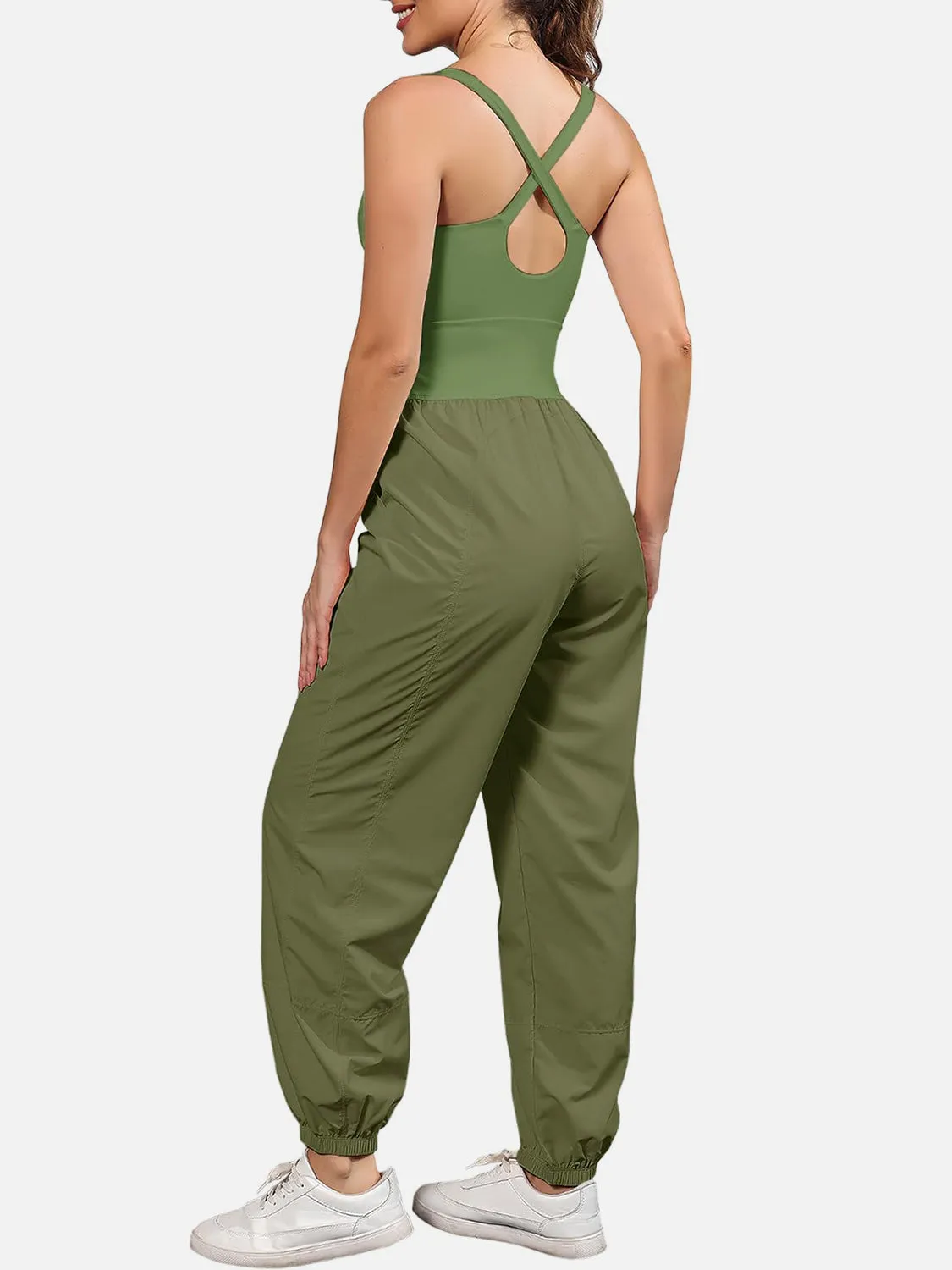 Casual Sleeveless Pants Romper Cutout Scoop Neck Wide Strap Jumpsuit