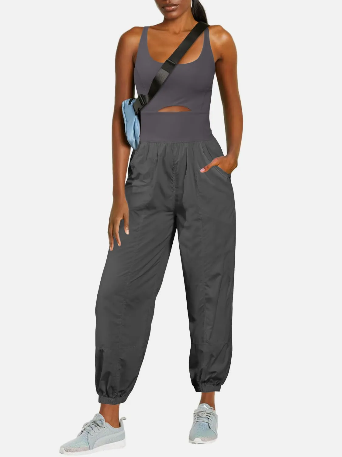 Casual Sleeveless Pants Romper Cutout Scoop Neck Wide Strap Jumpsuit