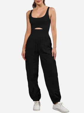 Casual Sleeveless Pants Romper Cutout Scoop Neck Wide Strap Jumpsuit