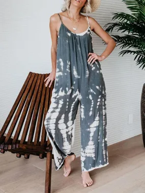 Casual Tie-dye Holiday Jumpsuit Spaghetti-Strap Romper