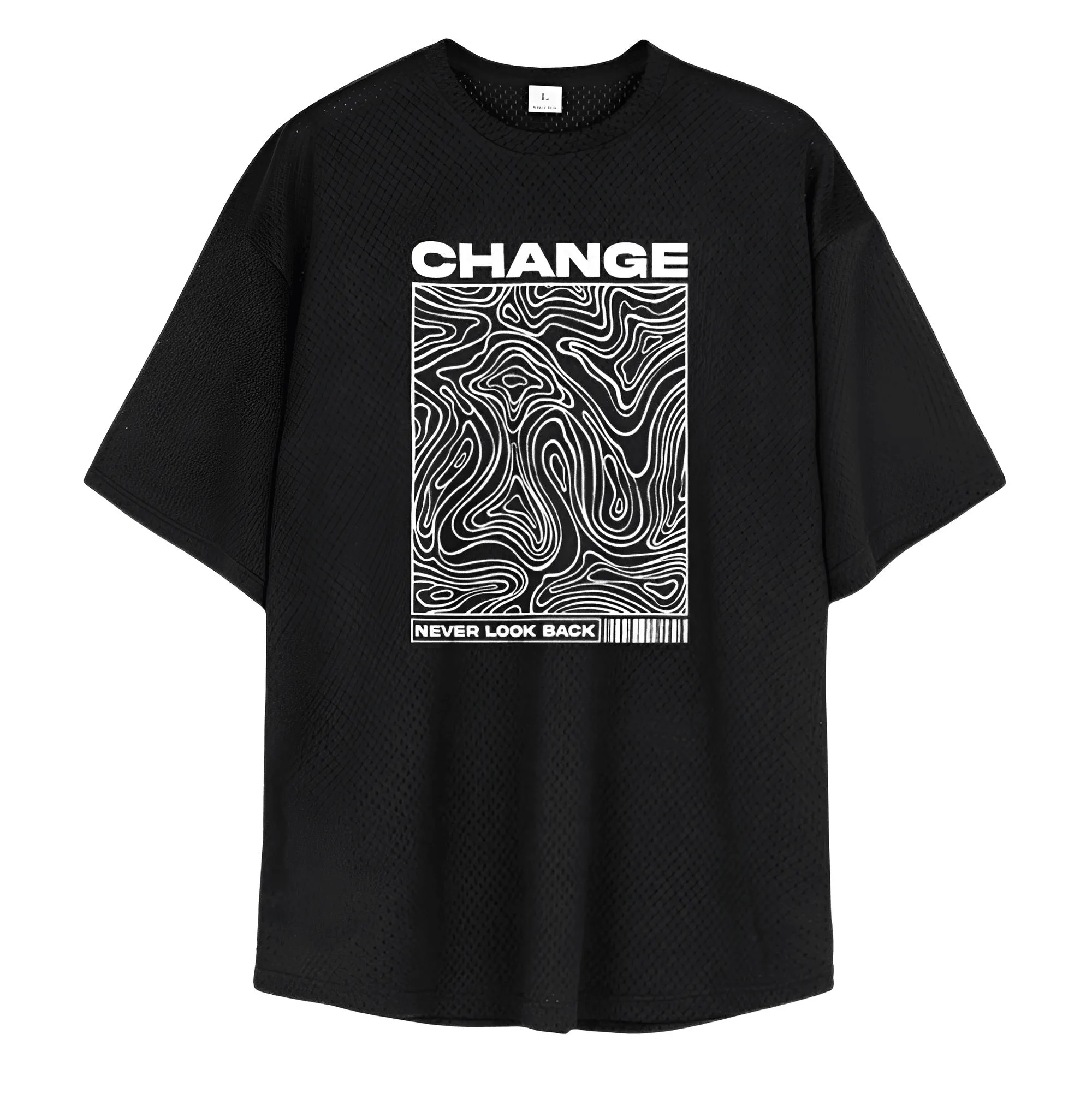 Change Never Look Back Print Oversized Gym T-Shirt Bodybuilding Muscle Short Sleeve Tops Men's Sport Fitness Shirt