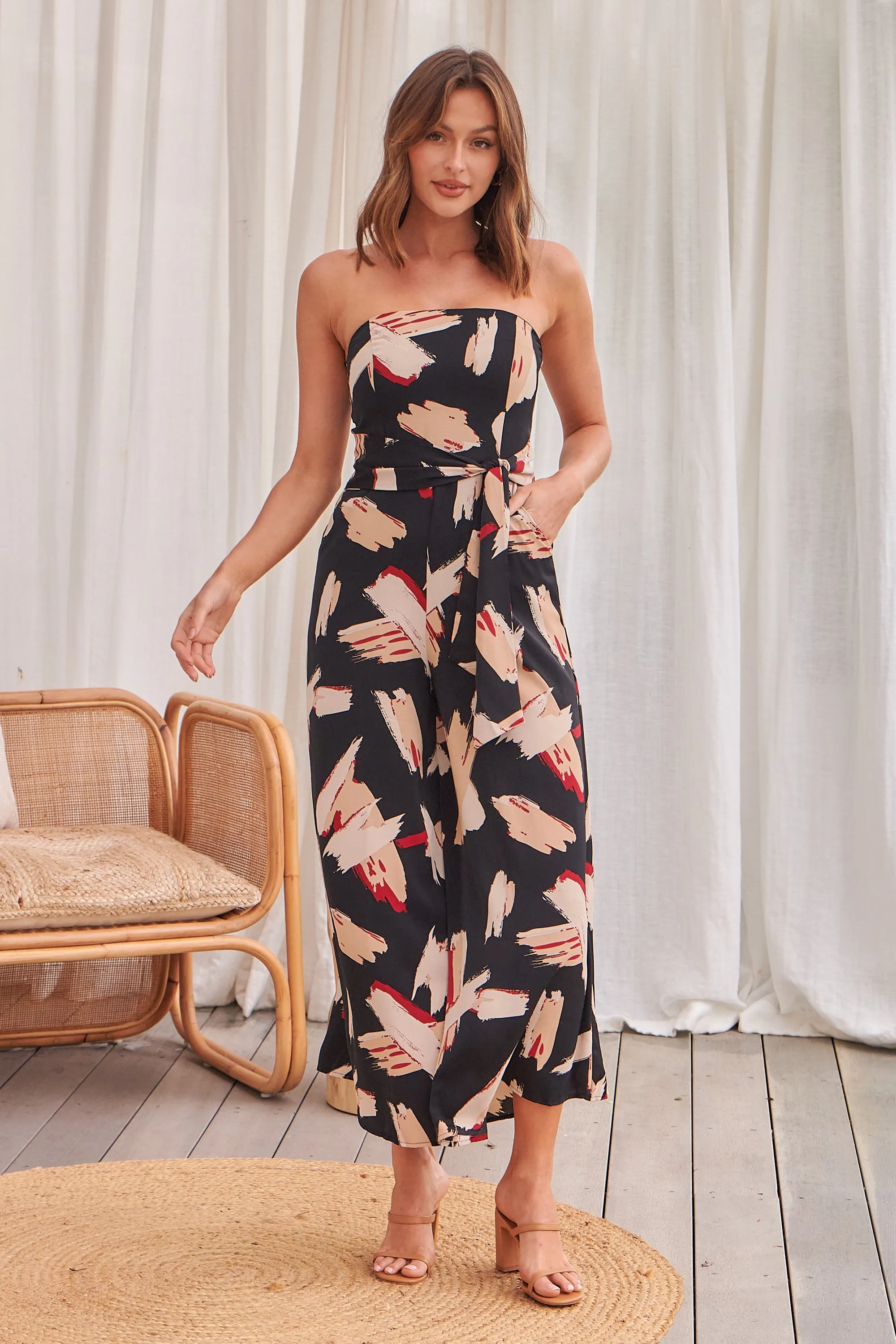 Charlotte Strapless Black/Beige/Red Jumpsuit