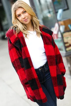 Christmas Plaid Sherpa Open Poncho Hoodie