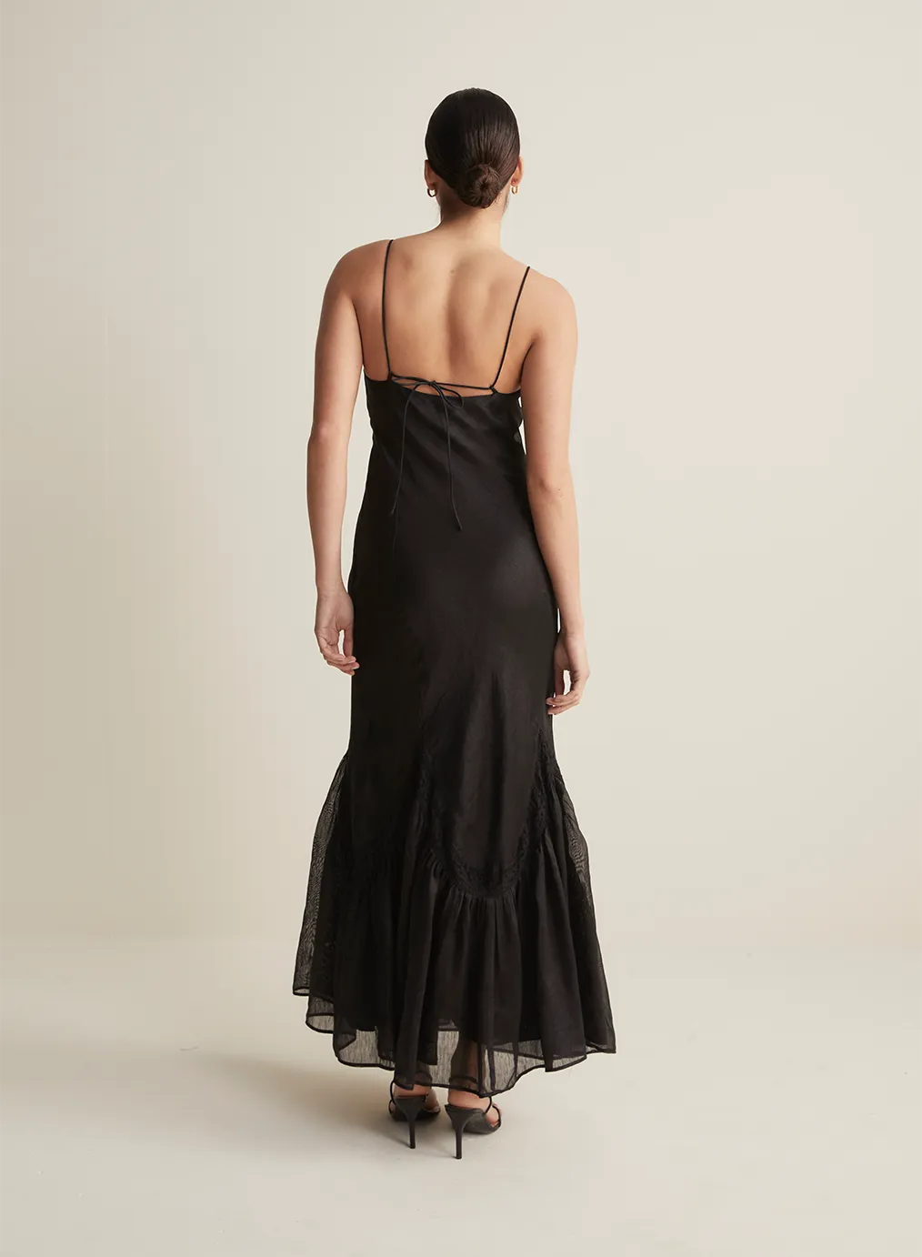 Claudette Bias Silk Linen Maxi Dress | Black