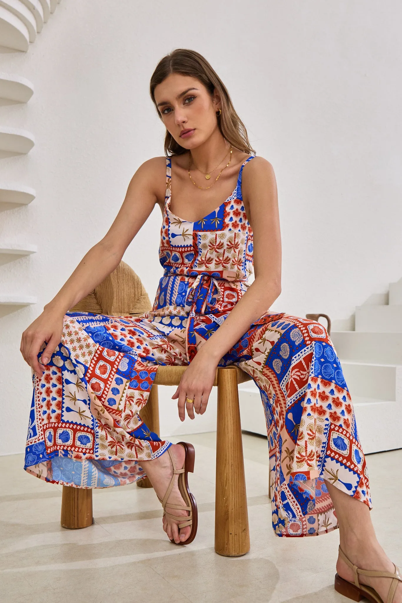 Cordelia Blue Abstract Patchwork Jumpsuit