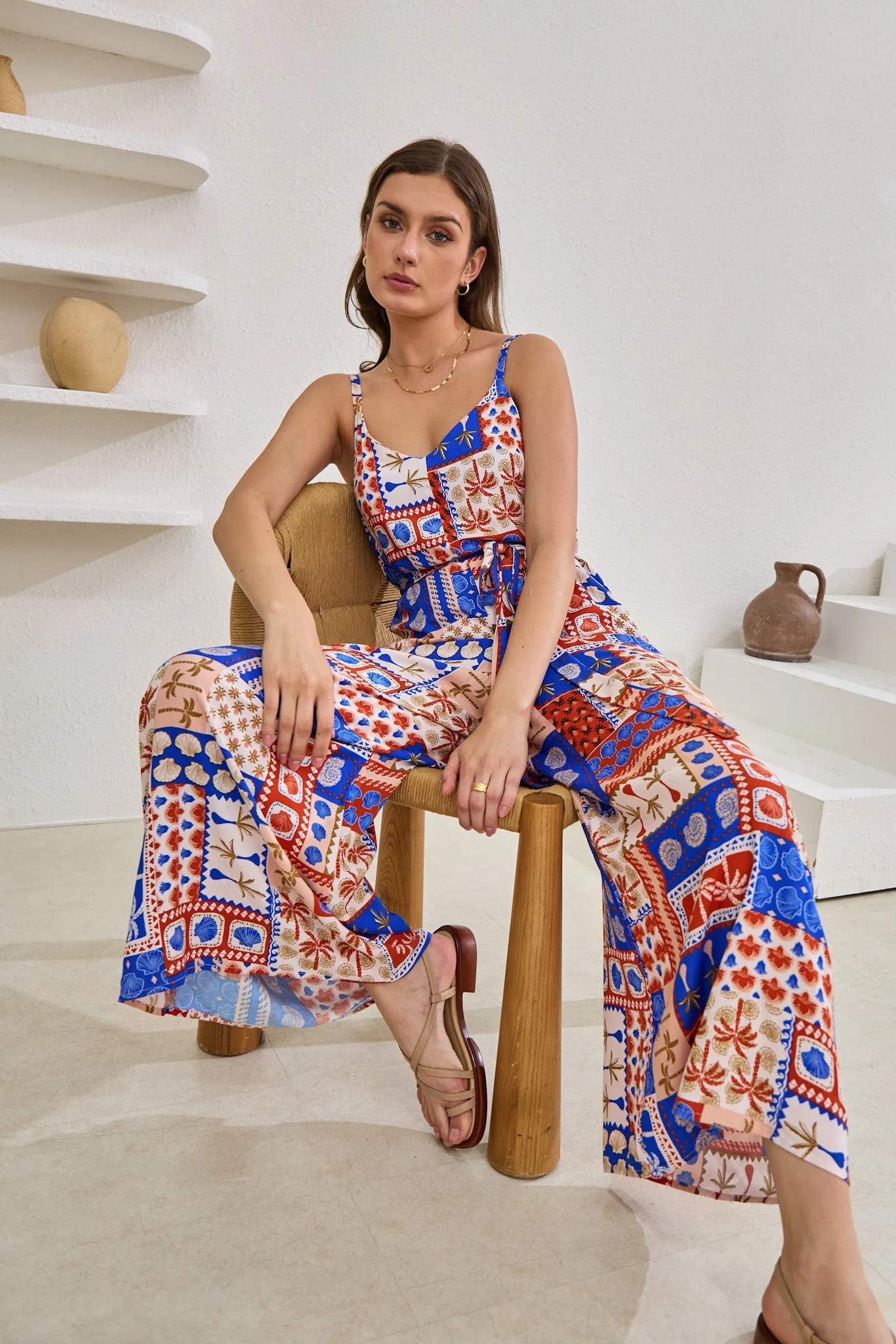 Cordelia Blue Abstract Patchwork Jumpsuit