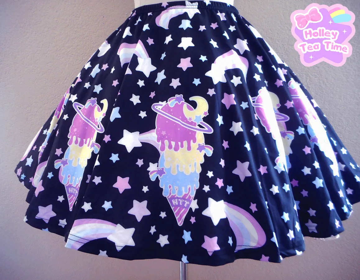 Cosmic Ice Cream Black Skater Skirt [Made To Order]