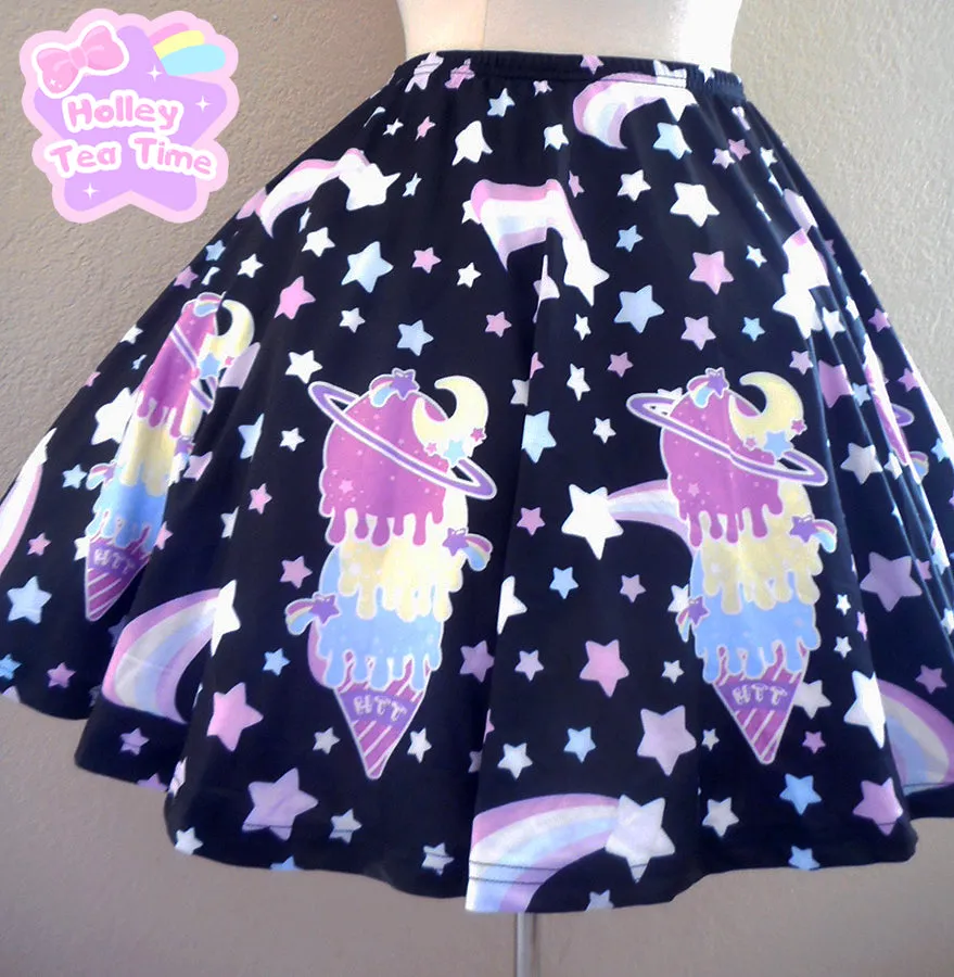 Cosmic Ice Cream Black Skater Skirt [Made To Order]