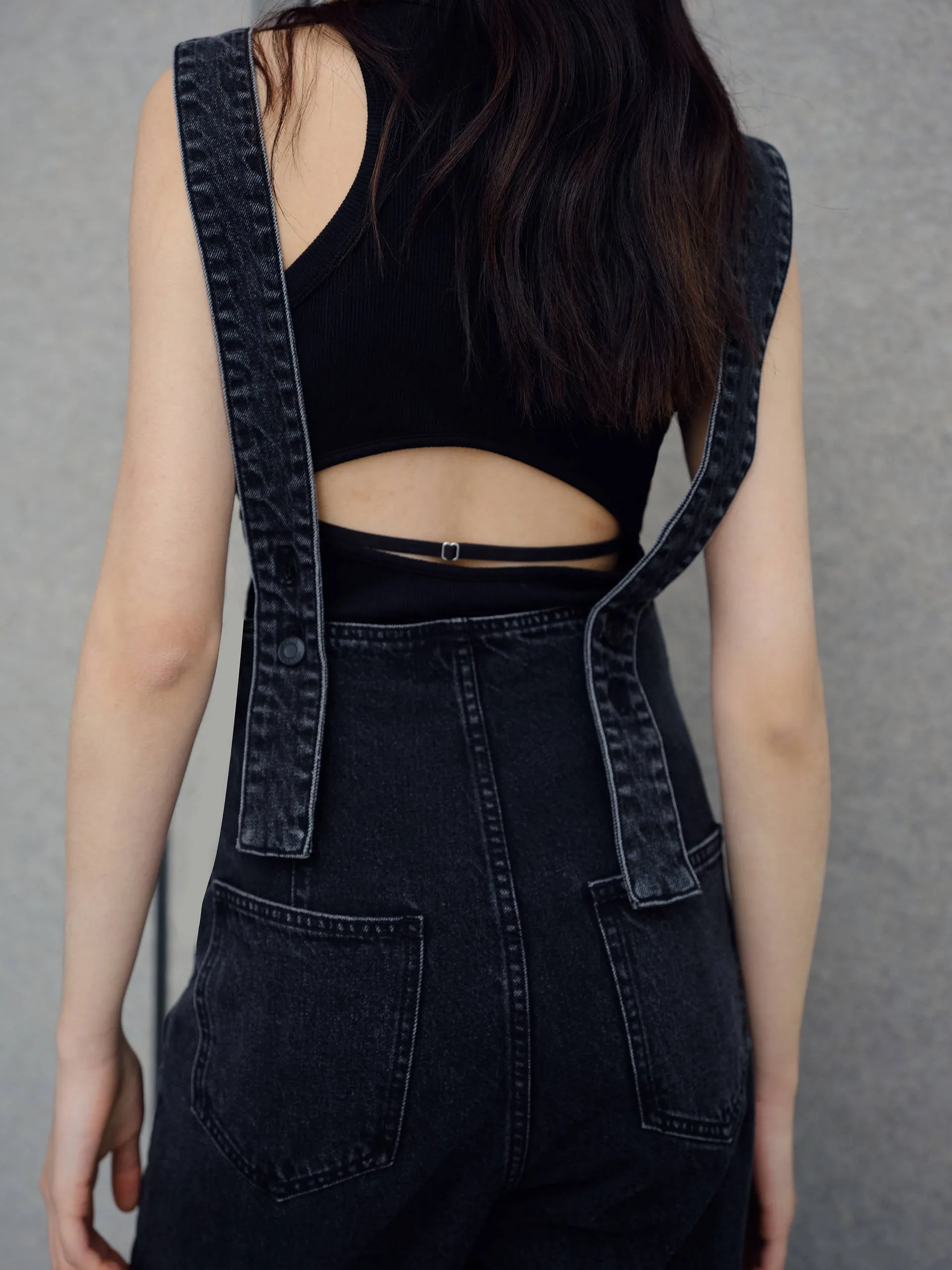 Cotton Slit Denim Jumpsuit