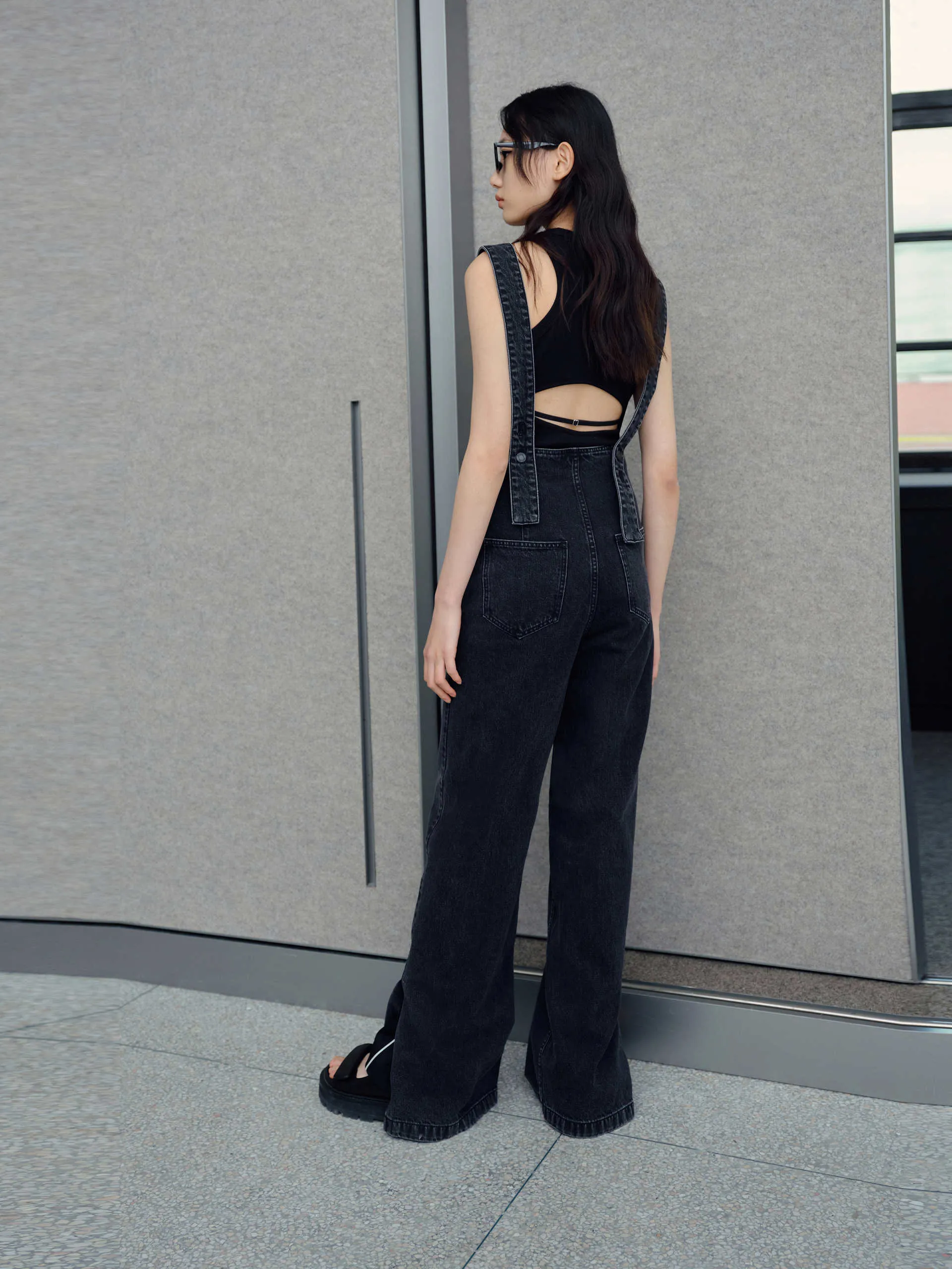 Cotton Slit Denim Jumpsuit