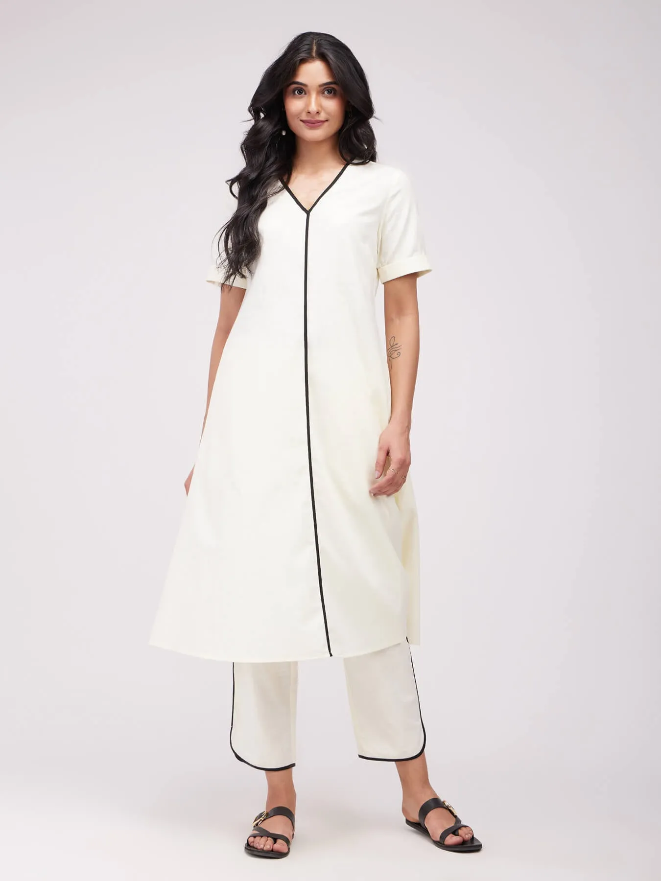 Cotton Solid A-Line Kurta Set - White