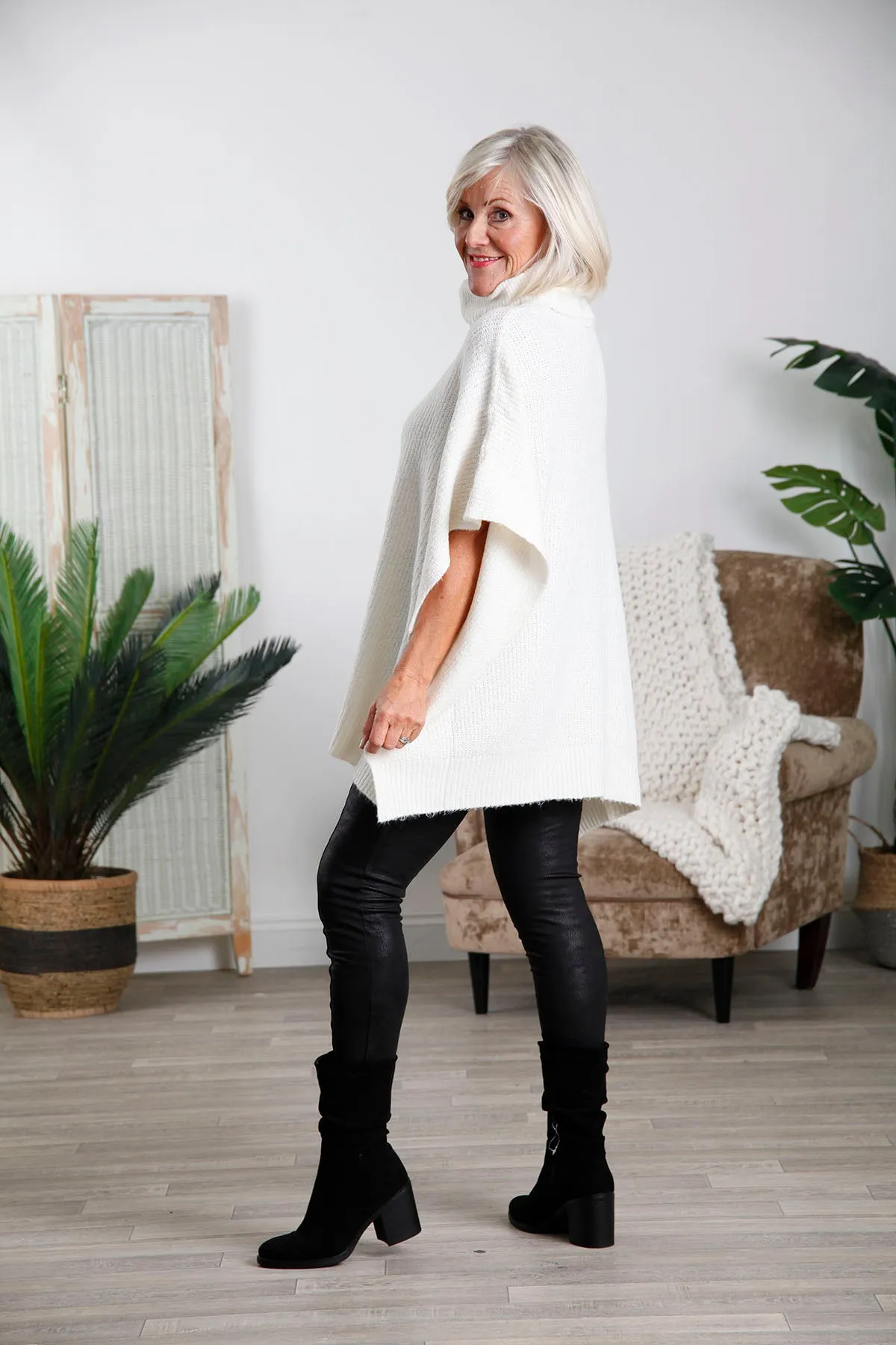 Cream Chloe Cable Knit Poncho