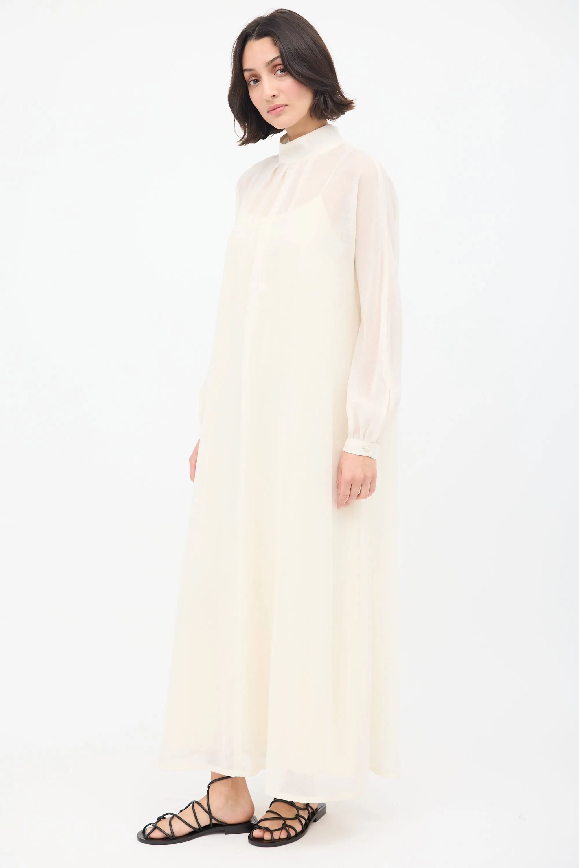 Cream Wool Mock Neck Maxi Dress