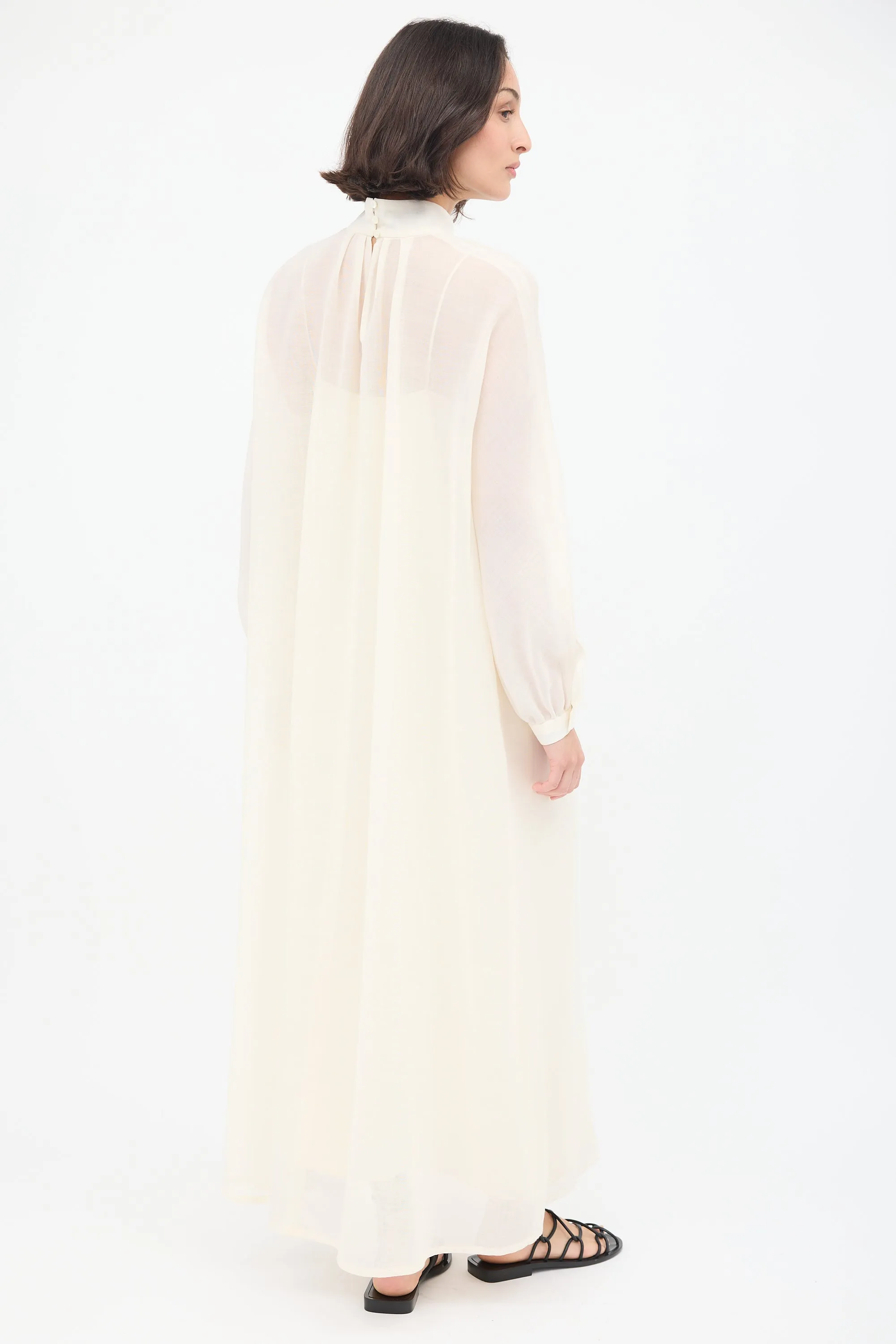 Cream Wool Mock Neck Maxi Dress