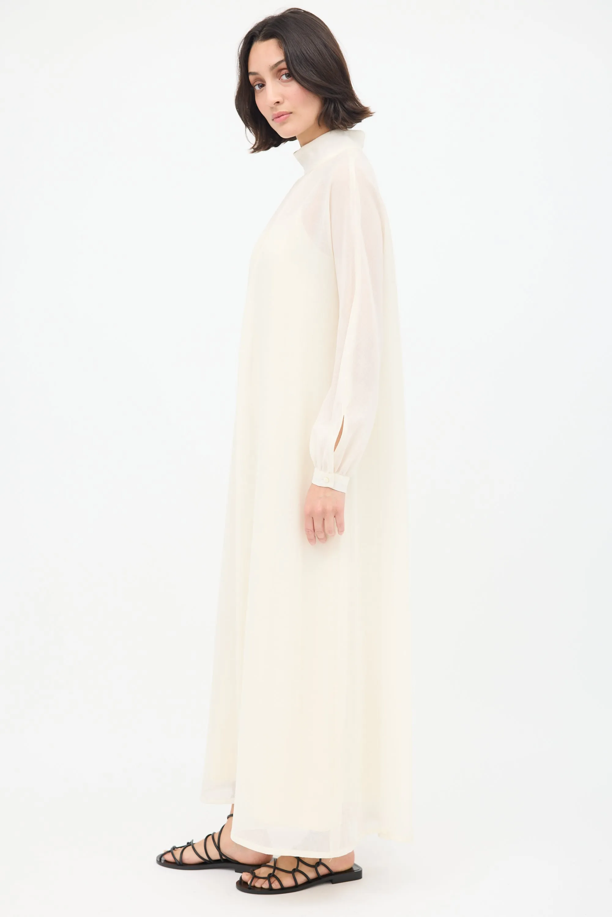 Cream Wool Mock Neck Maxi Dress