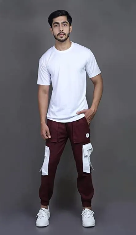 Dark Maroon Multi Pocket Buckled Cargo Pant