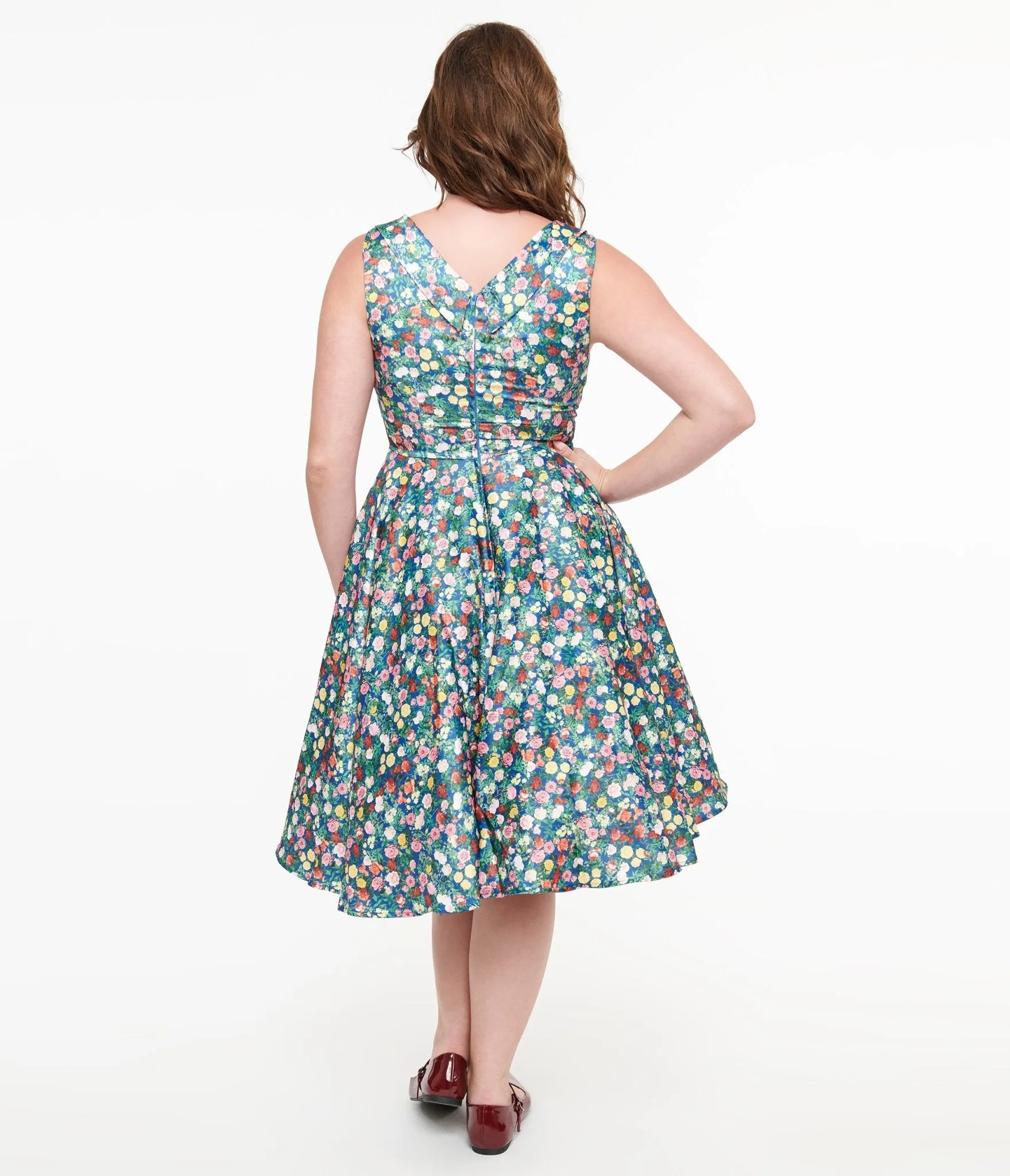 Dolly & Dotty 1950s Navy & Rose Print Grace Swing Dress