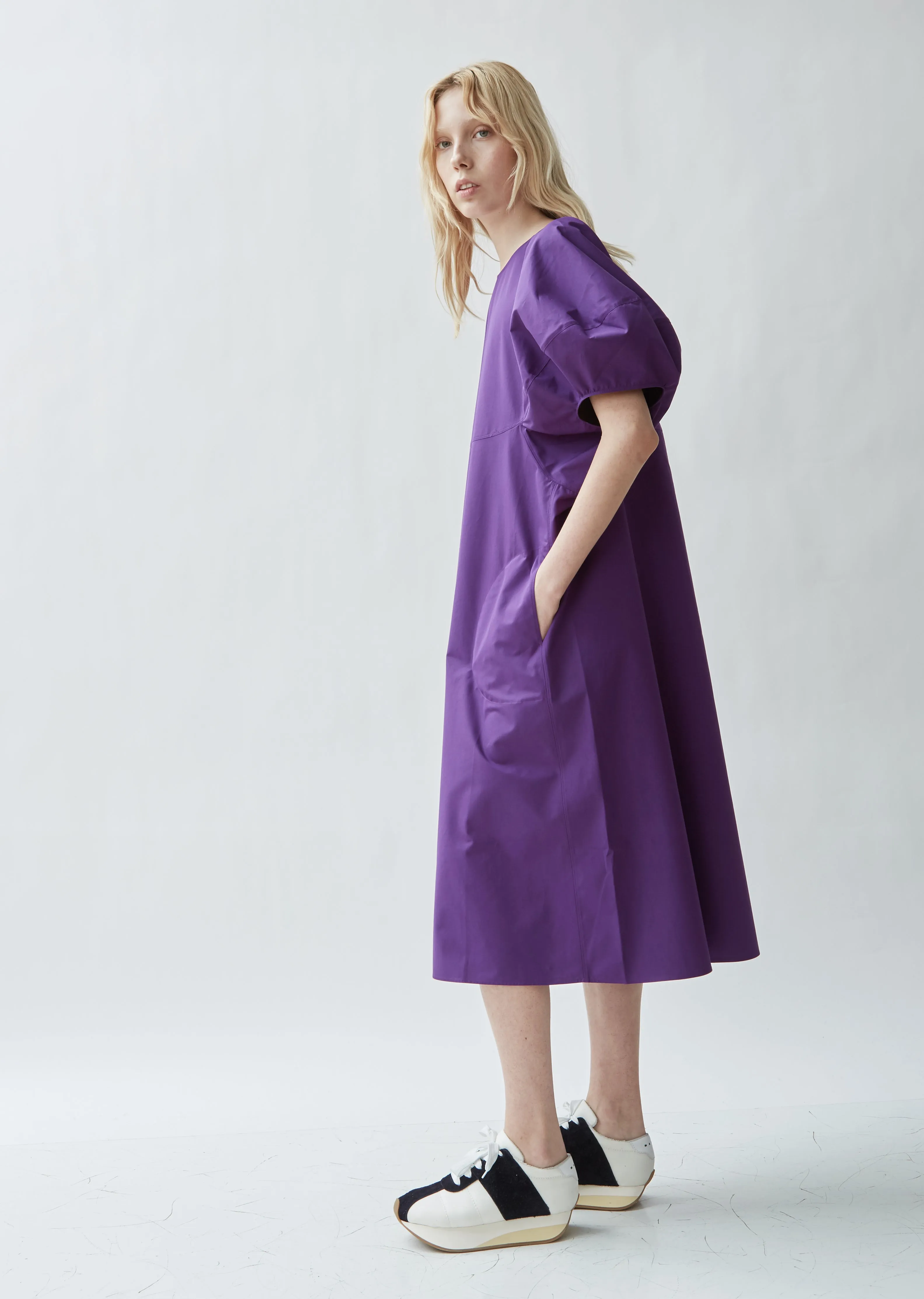 Dot Puff Sleeve Poplin Dress