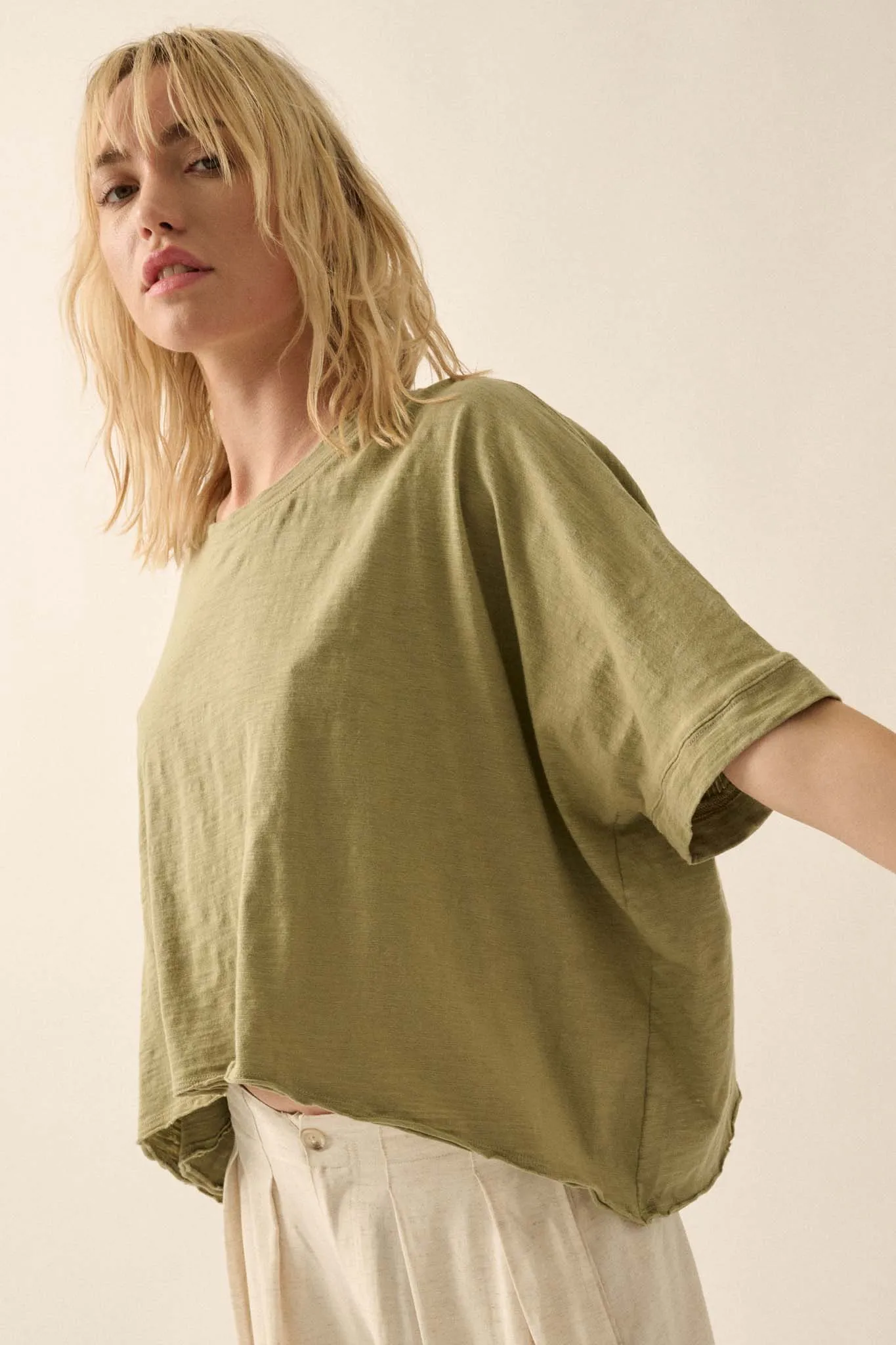 Easy Fit Vintage-Wash Cotton Oversized Boxy Tee