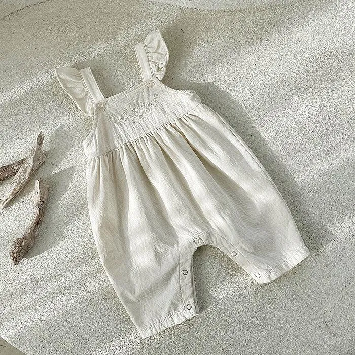 Embroidered Flower Jumpsuit For Baby Girls