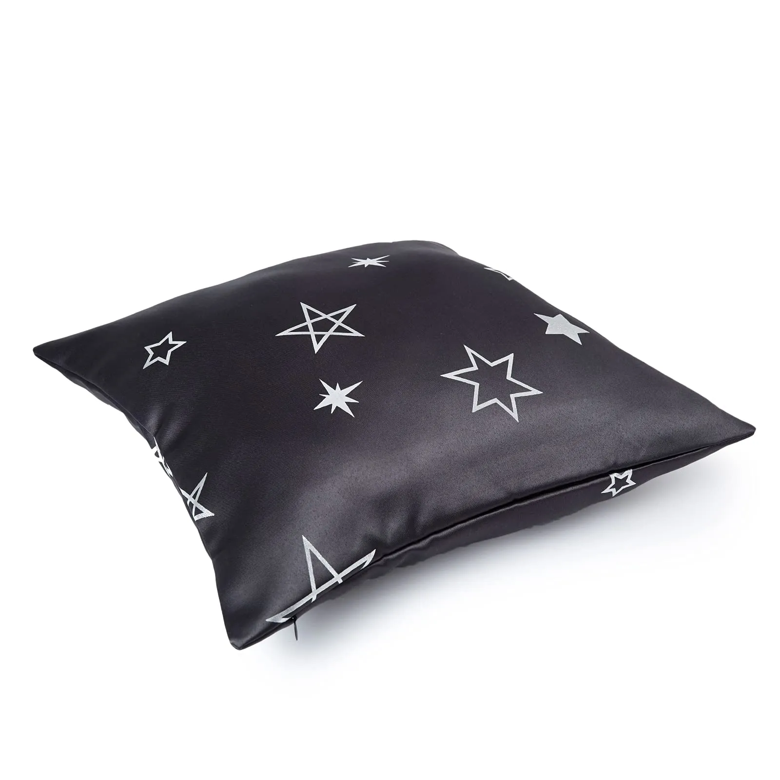 Encasa Homes Cushion Covers (50x50 cm, 2pc set) I Star Grey I Silver Foil Print on Heavy Soft Satin I Machine Washable I Many sizes & colors