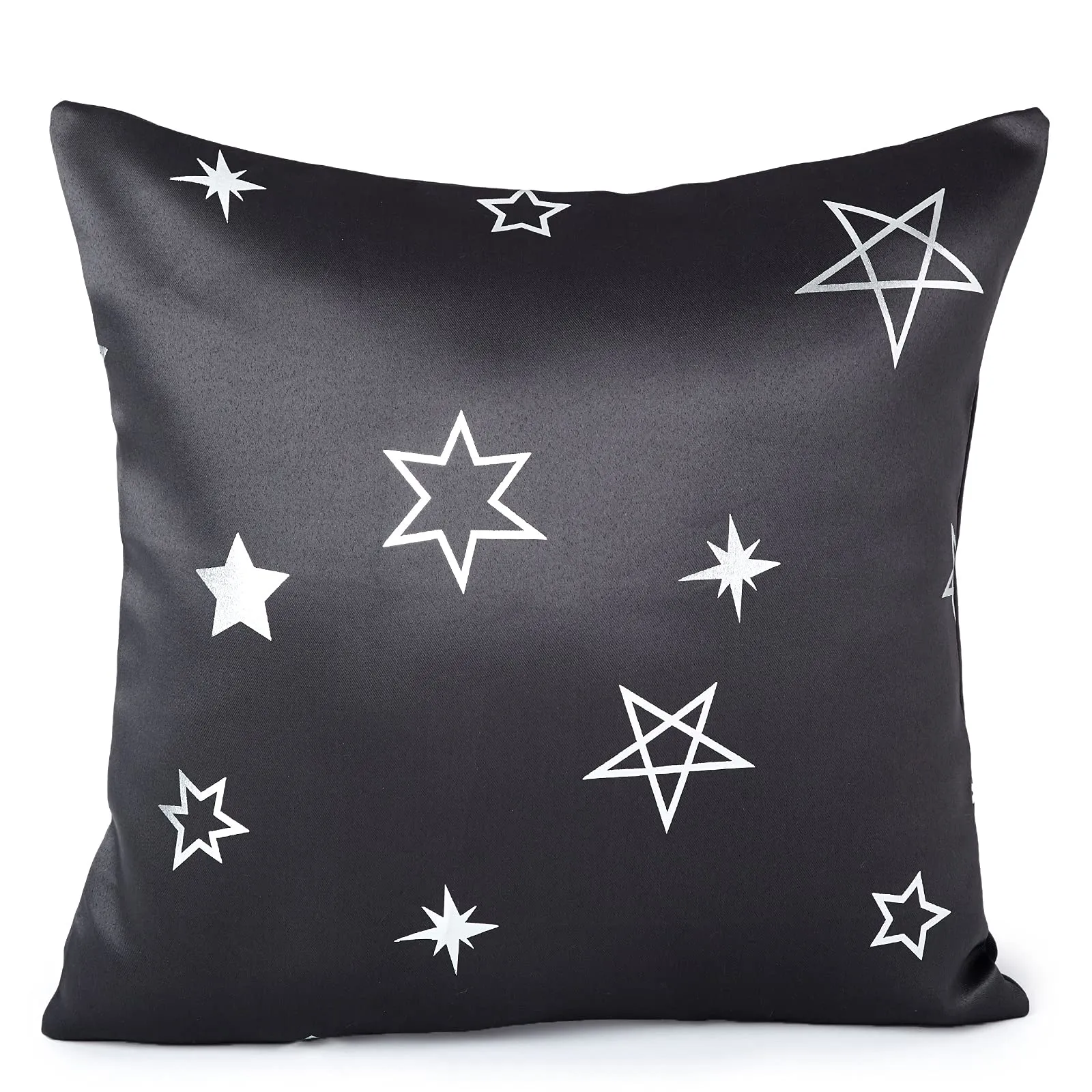 Encasa Homes Cushion Covers (50x50 cm, 2pc set) I Star Grey I Silver Foil Print on Heavy Soft Satin I Machine Washable I Many sizes & colors